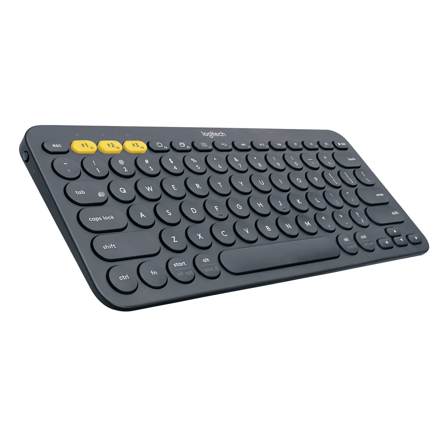 کیبورد بلوتوث چندگانه Logitech K380 Pebble - سازگار با ویندوز، مک، Chrome OS، اندروید، آیپد، آیفون، اپل تی‌وی - دارای کنترل متقاطع Flow بین دستگاه‌های کامپیوتر و امکان تغییر آسان تا ۳ دستگاه - خاکستری تیره