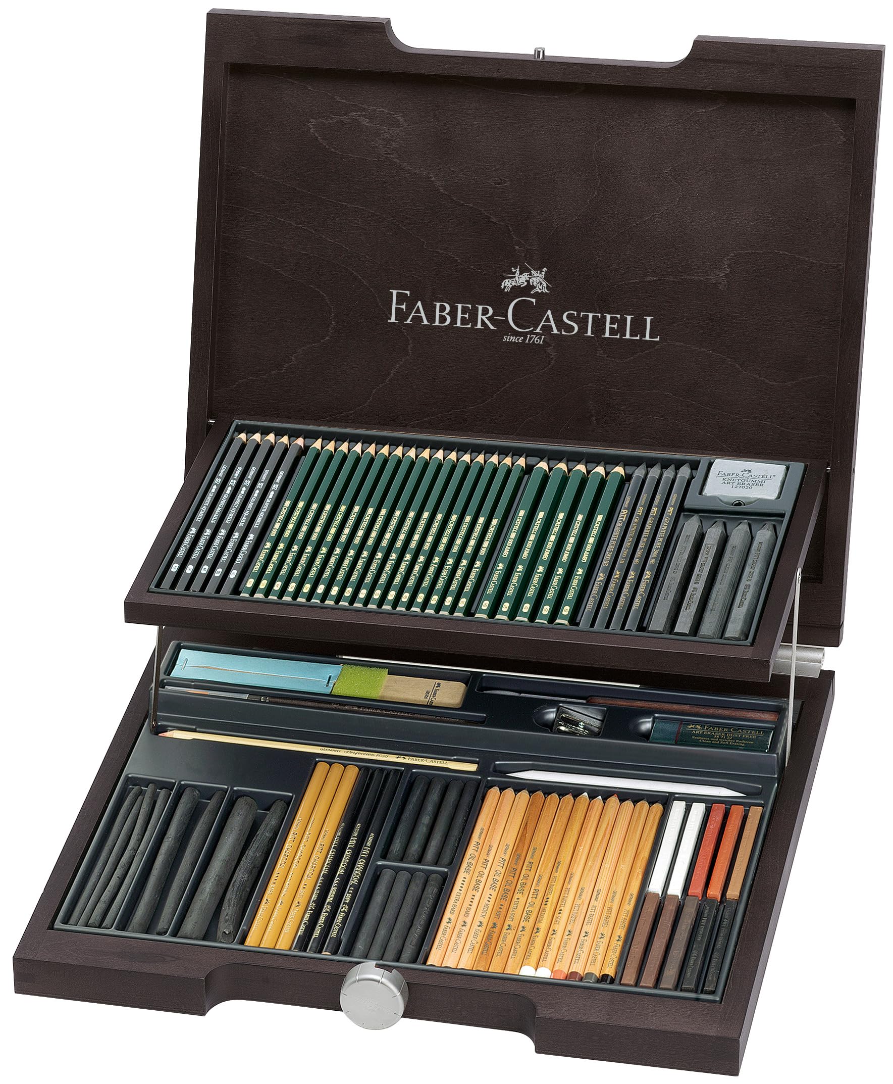 جعبه لوازم جانبی Faber-Castell PITT Monochrome Wooden Case Gift Kit Art, Classic