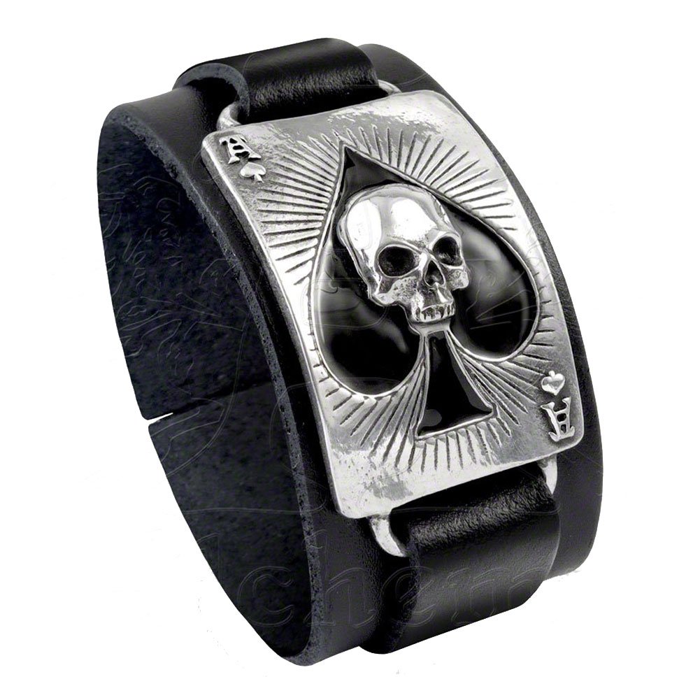 The Vault Gothic Ace of Dead Spades Skull Leather Bracelet ULA1