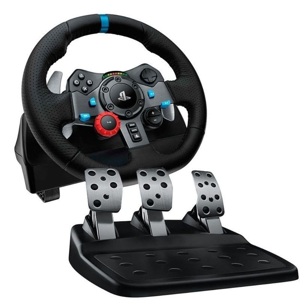 چرخ دنده و فرمان Logitech G29 Driving Force برای پلی‌استیشن و کامپیوتر به همراه استند GT Omega Racing Wheel Stand PRO برای Logitech G29 G920 با مونتاژ شیفتر V1 و V2، قابل تنظیم ایستاده