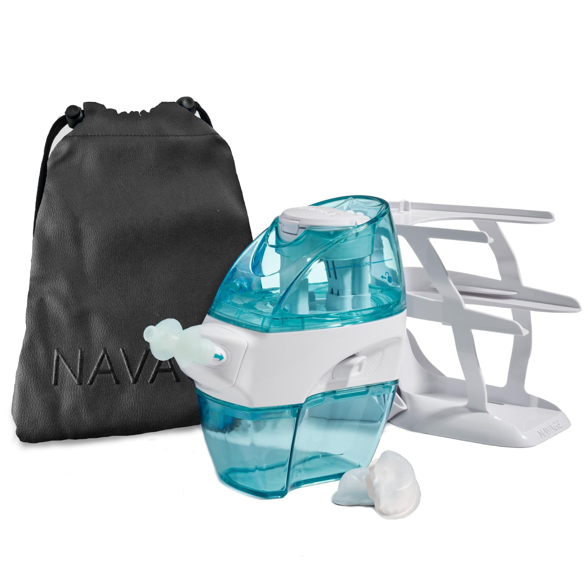 مجموعه لوازم بهداشتی بینی Navage Deluxe: دستگاه تمیزکننده بینی Naväge، 48 کپسول SaltPod، نگهدارنده روی میز و کیف سفر. ۱۳۹.۸ دلار در صورت خرید جداگانه. شما ۱۹.۸۵ دلار صرفه‌جویی می‌کنید. (سیاه)