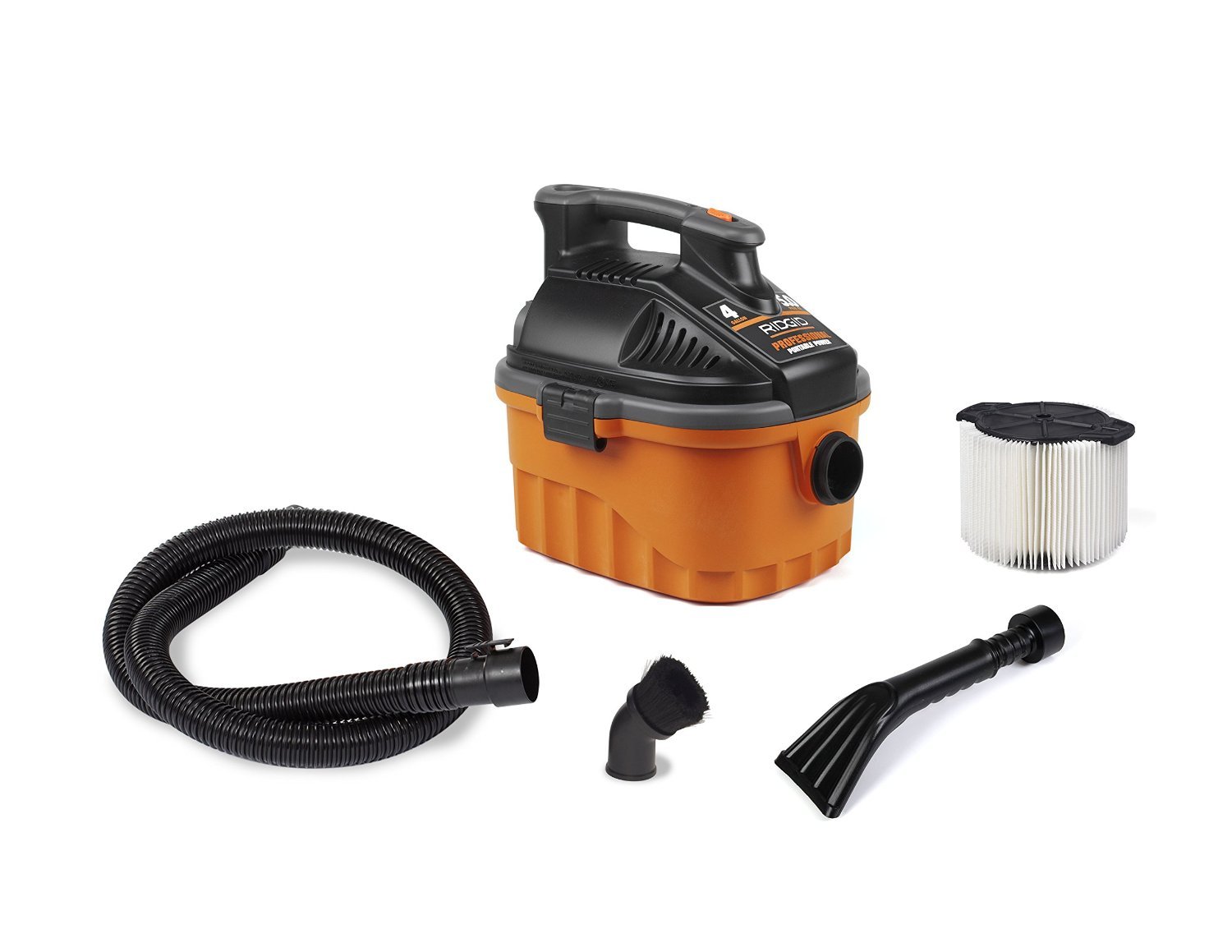 مکنه خشک و تر RIDGID مدل VAC4000، خودروی قدرتمند و قابل حمل، شامل مکنه خشک و تر با ظرفیت 4 گالن و قدرت مکنه 5.0 اسب بخار برای خودرو، مسطح پاک کردن، نازل خودرو، و نازل گیره