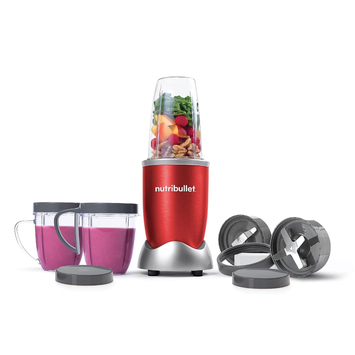 مخلوط‌کن غذایی NutriBullet، مخلوط‌کن چندکاره با سرعت بالا، سیستم میکسر با استخراج کننده مواد مغذی، قرمز، 9 قطعه، مدل NBR-1212R قدرت 600 وات