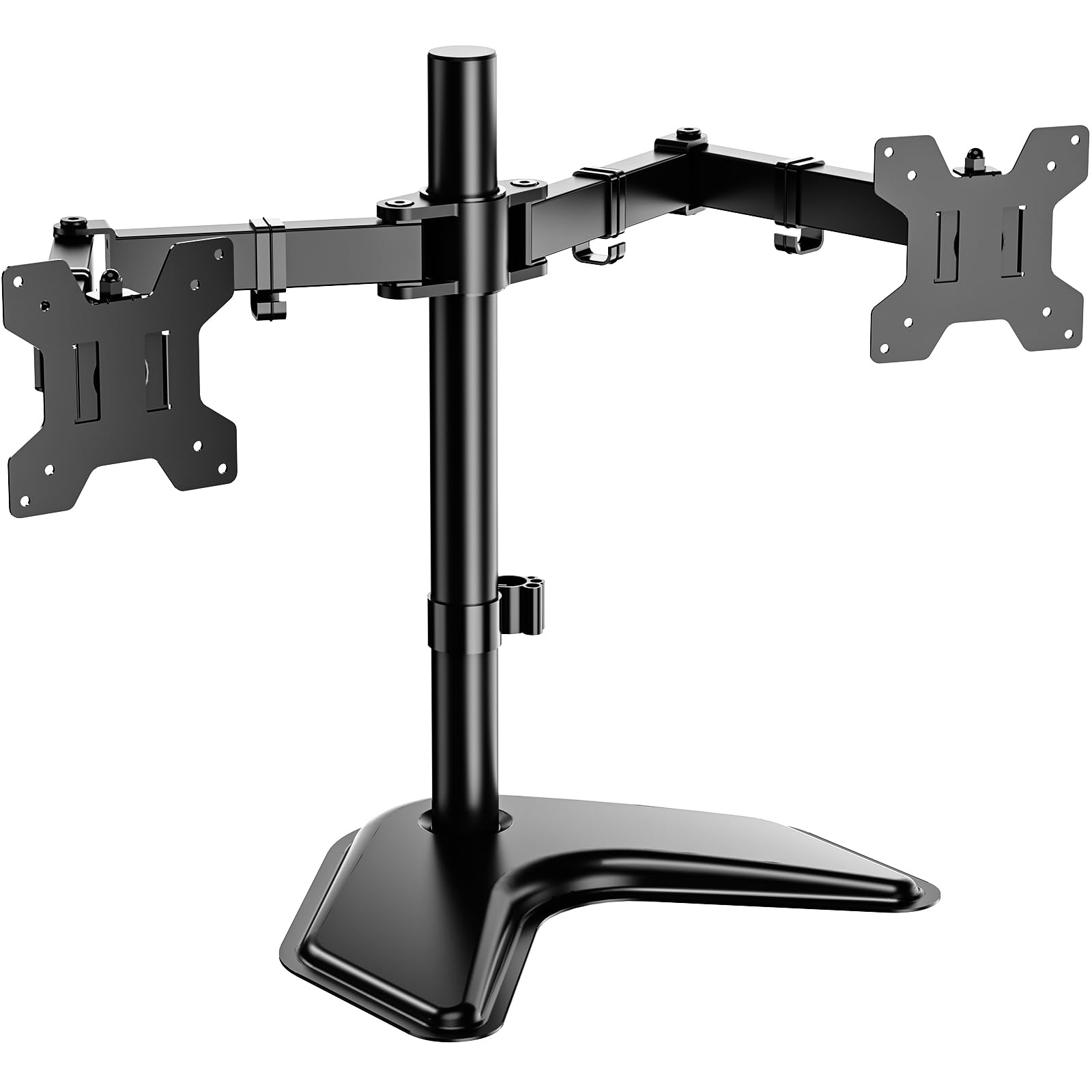 والی Dual Monitor Stand برای صفحه نمایش تا 27 اینچ، بازوی دوگانه منفصل با قابلیت تاشو و چرخش، بازوی دوگانه تنظیم‌پذیر که تا وزن 10 کیلوگرم را تحمل می‌کند، با استانداردهای VESA 75 و 100 میلی‌متر، رنگ مشکی (MF002) Dual Arm Desk free Standing