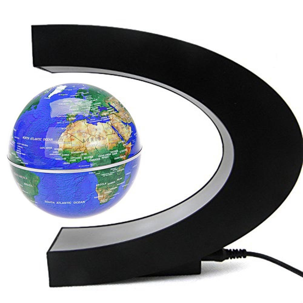 نقشه جهانی گلوب شناوری با نور LED و شکل C جهان برای تزئین میز (آبی تیره) آبی تیره