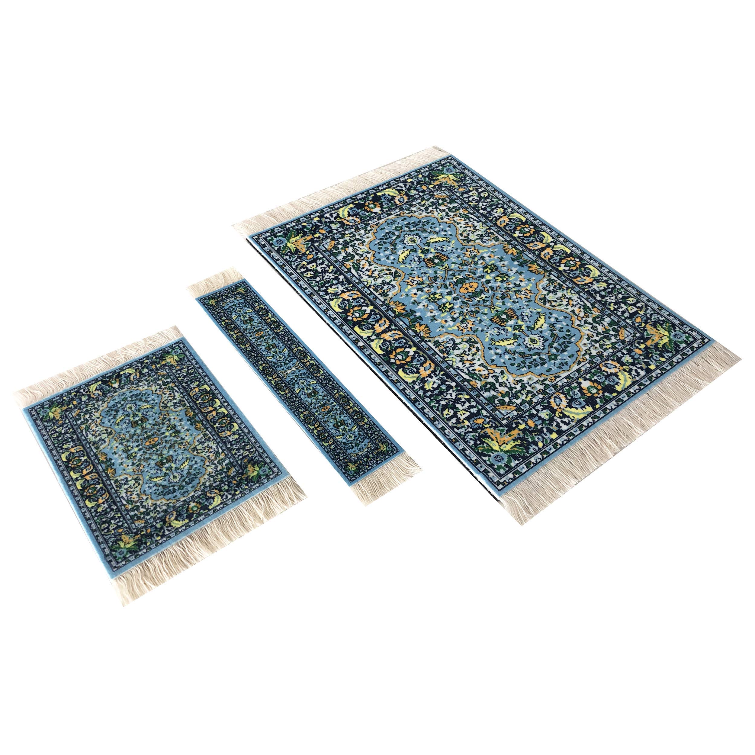 مجموعه فرش بافته شده شامل پد موس، زیر لیوان و نشان صفحه - فرش سبک شرقی کوچک (آبی)