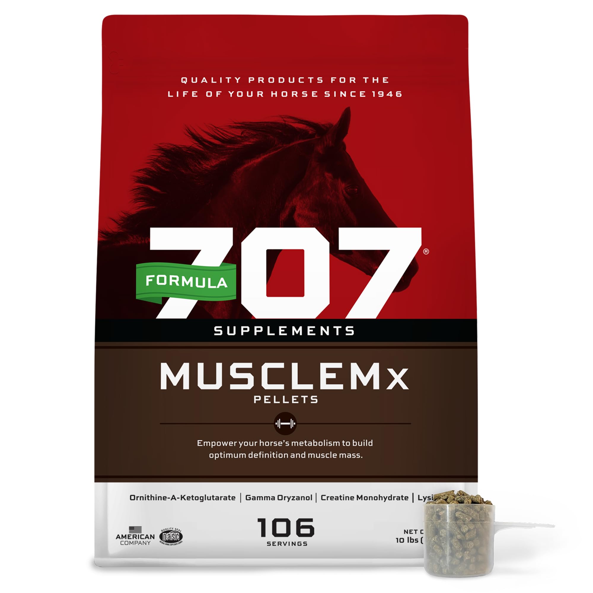 فرمول 707 مکمل اسبی MuscleMx، سطل 10 پوندی - پشتیبانی از تقویت و سازنده عضلات برای اسب‌ها با لیزین، گاما اوریزانول، کرئاتین و اوکی‌جی.