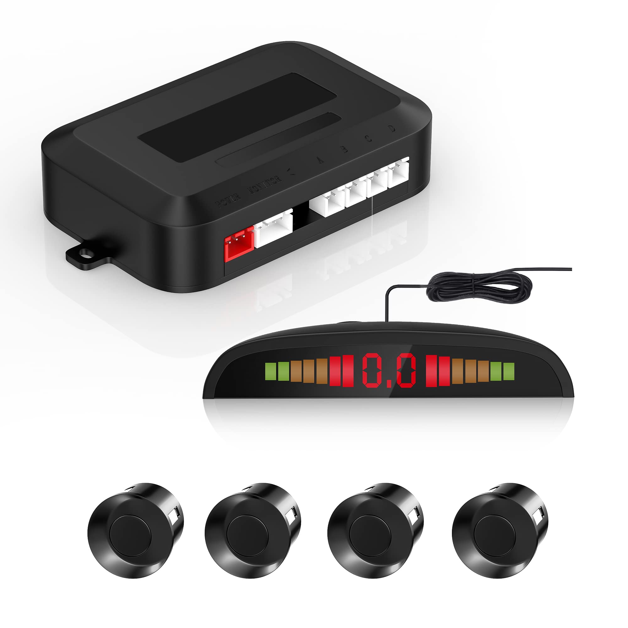 سیستم رادار عقب خودروی خودرو EKYLIN با ۴ سنسور پارکینگ فاصله‌ی‌یابی + نمایش فاصله LED + هشدار صوتی (رنگ سیاه) 4 سنسور - سیاه