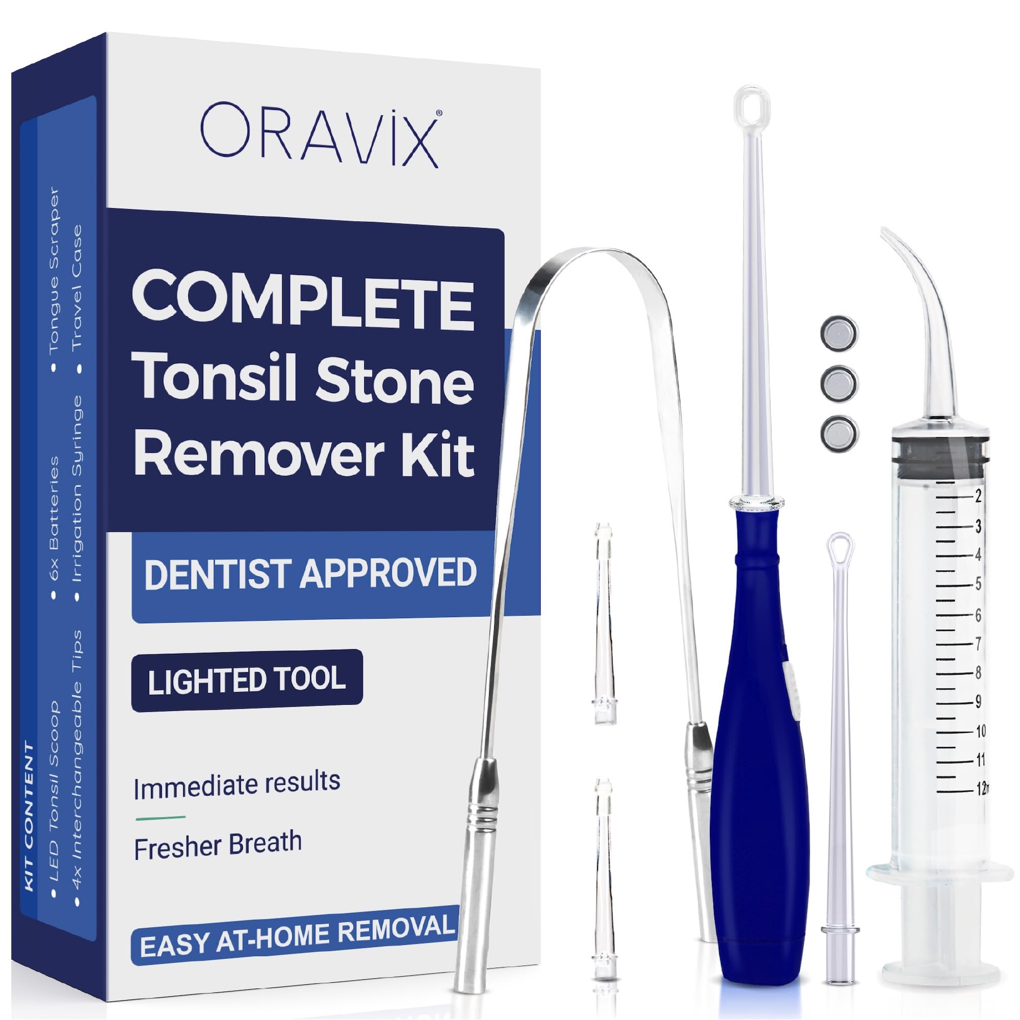 ORAVIX جداکننده سنگینه تانسیل - کیت از بین برنده سنگینه تانسیل - ابزار از بین برنده سنگ تانسیل - تمیز کننده تانسیل - برخورد با بوی بد - ابزار از بین برنده سنگینه تانسیل - آبپاش دهان - خراش زبان - ۷ قطعه
