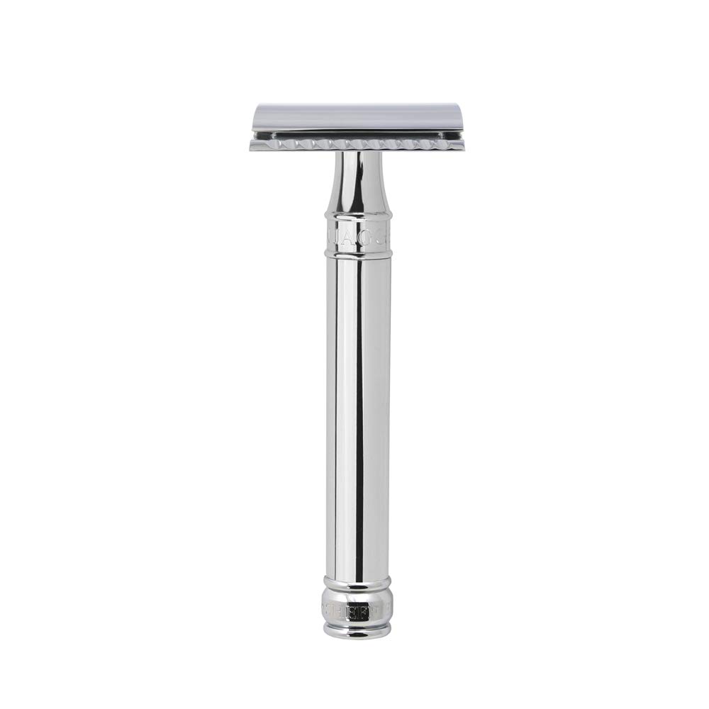 Edwin Jagger Double Edge Safety Razor, Long Handle, Chrome Long Handle Chrome