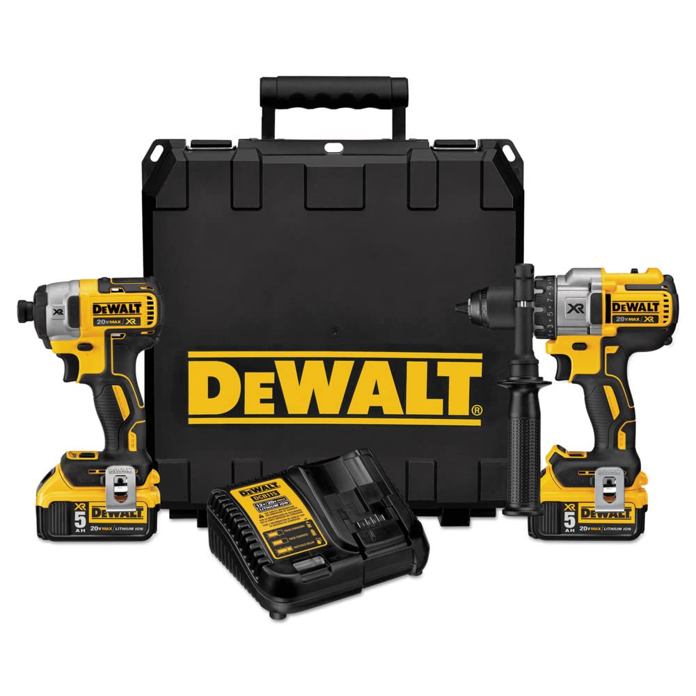 مجموعه ابزار برقی بی‌سیم DEWALT 20V MAX Hammer Drill و Impact Driver، شامل 2 باتری و شارژر (DCK299P2) - کیت کمبو Hammerdrill و Impact Driver فقط