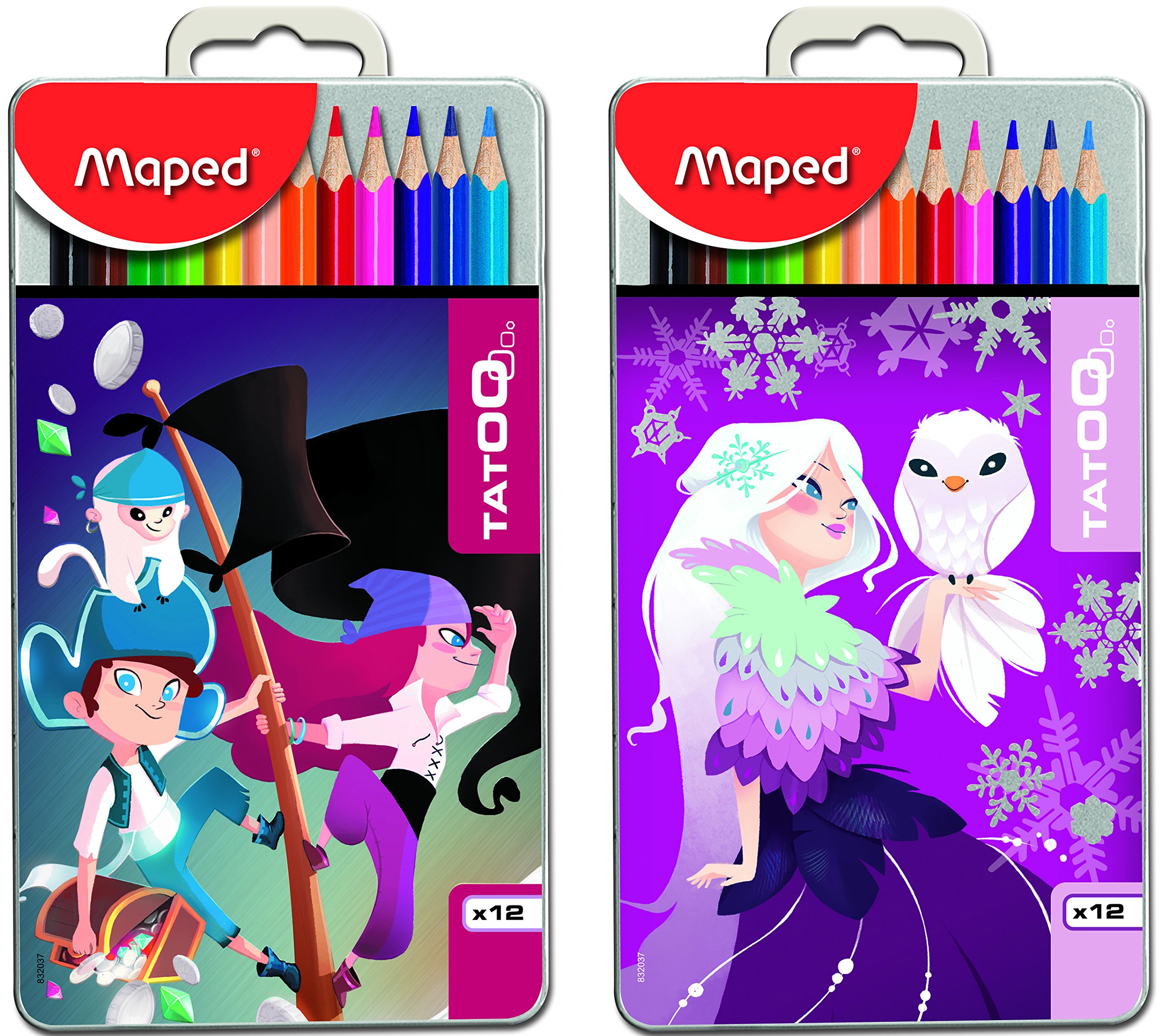 مداد رنگی کودک Tatoo 832037 از برند Maped در جعبه فلزی (بسته ۱۲ عددی)