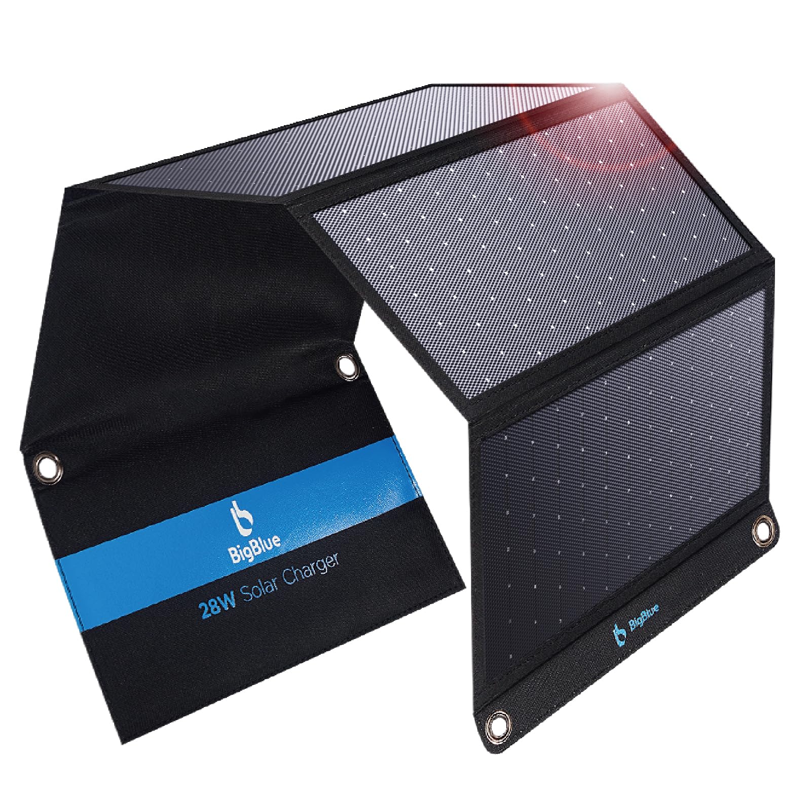 شارژر خورشیدی قابل تاشید BigBlue 28W با آمپرمتر دیجیتال، شارژر خورشیدی قدرتمند بیرونی با پنل‌های خورشیدی SunPower و دو پورت USB دوگانه (کلی 5 ولت / 4 آمپر) برای آیفون آیپد گلکسی سامسونگ ال‌جی و گوشی‌ها و دستگاه‌های دیگر