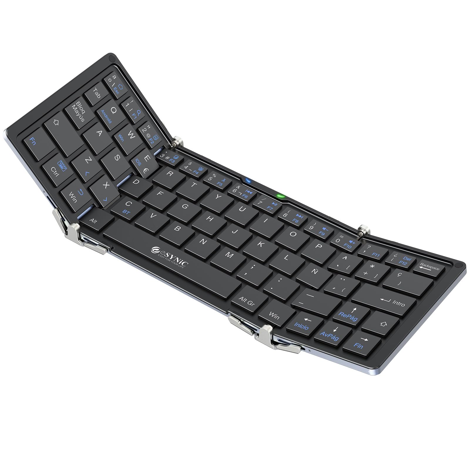 کیبورد بی‌سیم YUAKUOD 5.1 طراحی اسپانیایی تری-فولد برای iPad مناسب برای iOS Android PC Windows Air iPad Mini Pro Nenux Lenovo Huawei Smartphone Box TV و غیره (بدون کیف)
