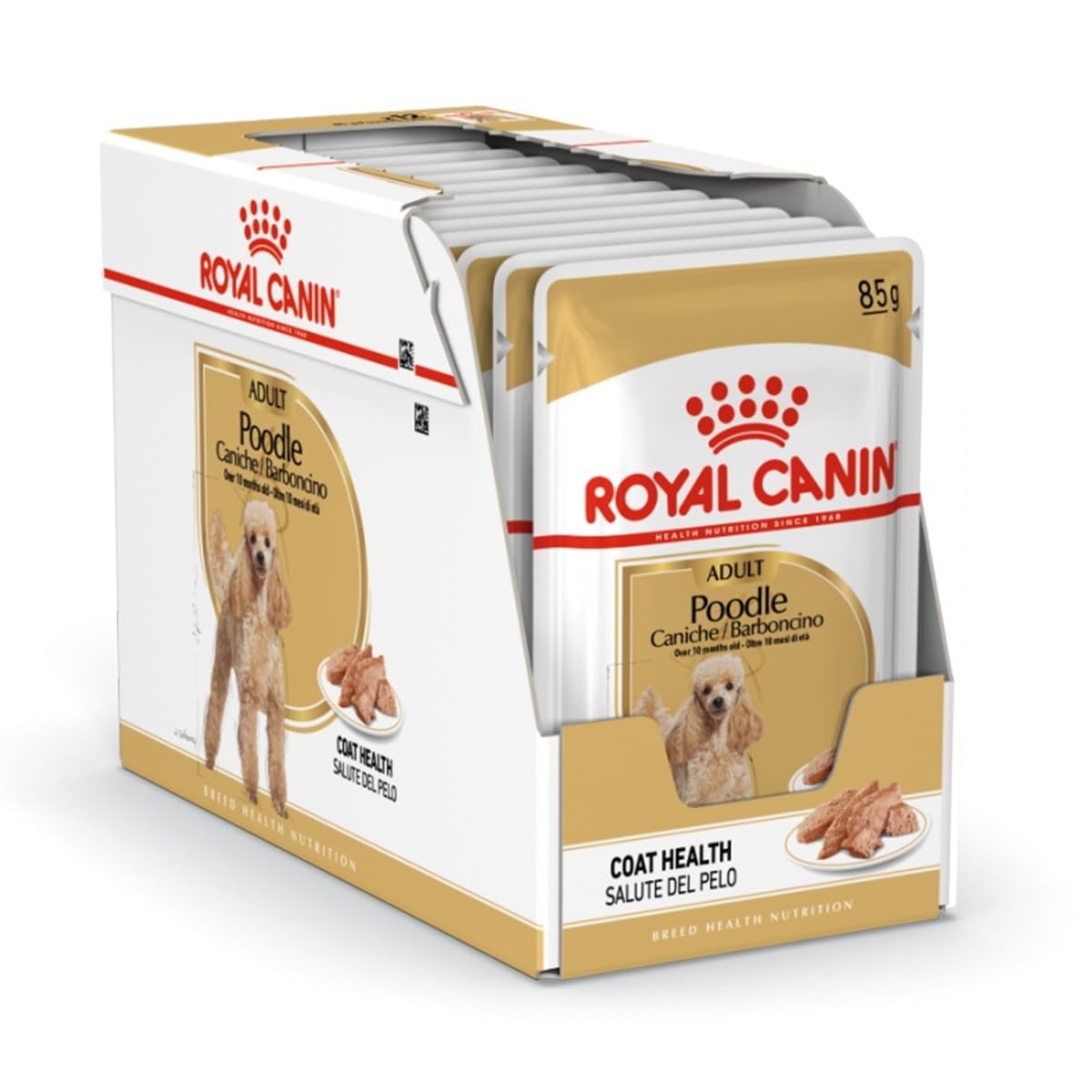 Royal Canin Bhn غذای خوراکی بزرگسال سگ نوزاد آبی 12X85G جعبه Poodle Breed Health Nutrition، سفید / طلایی