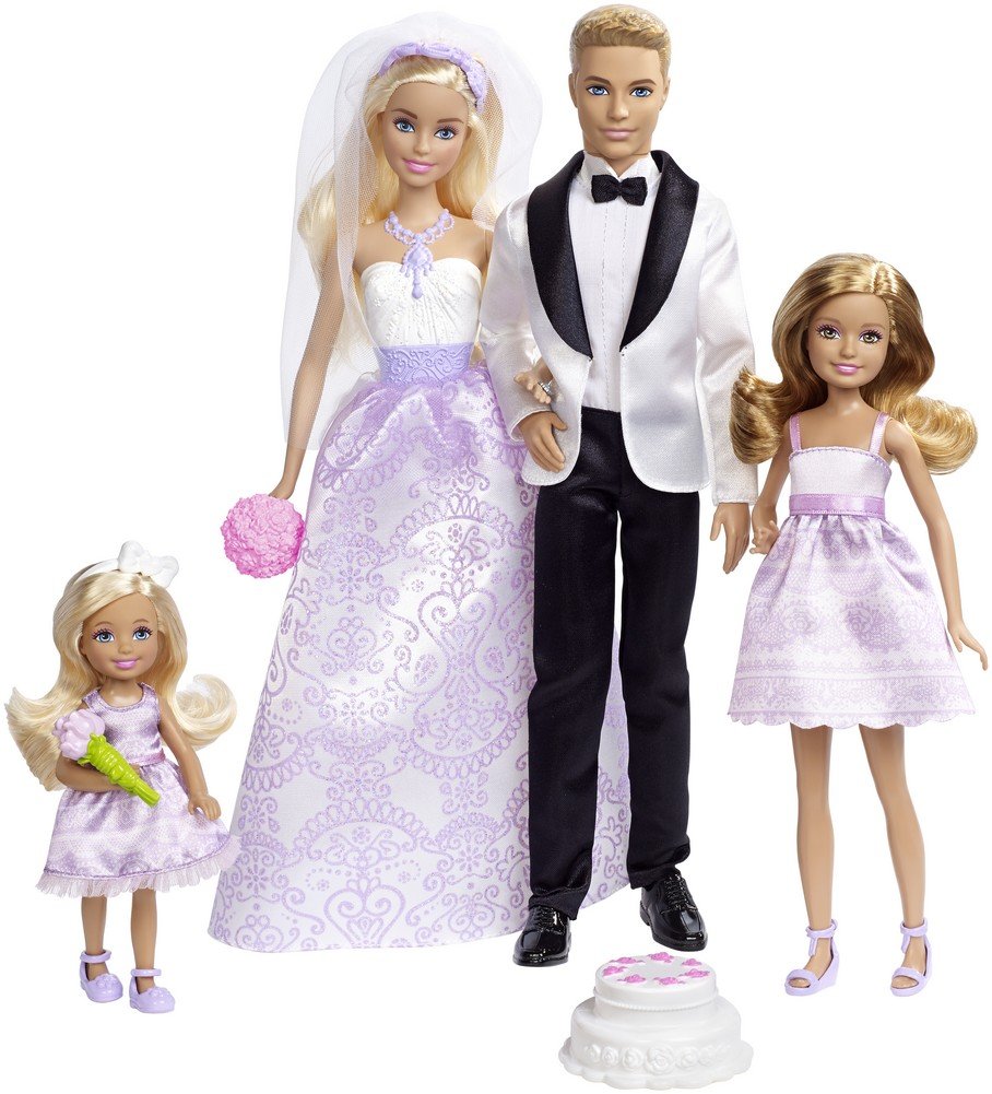 مجموعه عروسی باربی با عروس و دمادم عروس، استیسی، چلسی و لوازم جانبی (مدل Mattel DRJ88)، رنگ/مدل متنوع