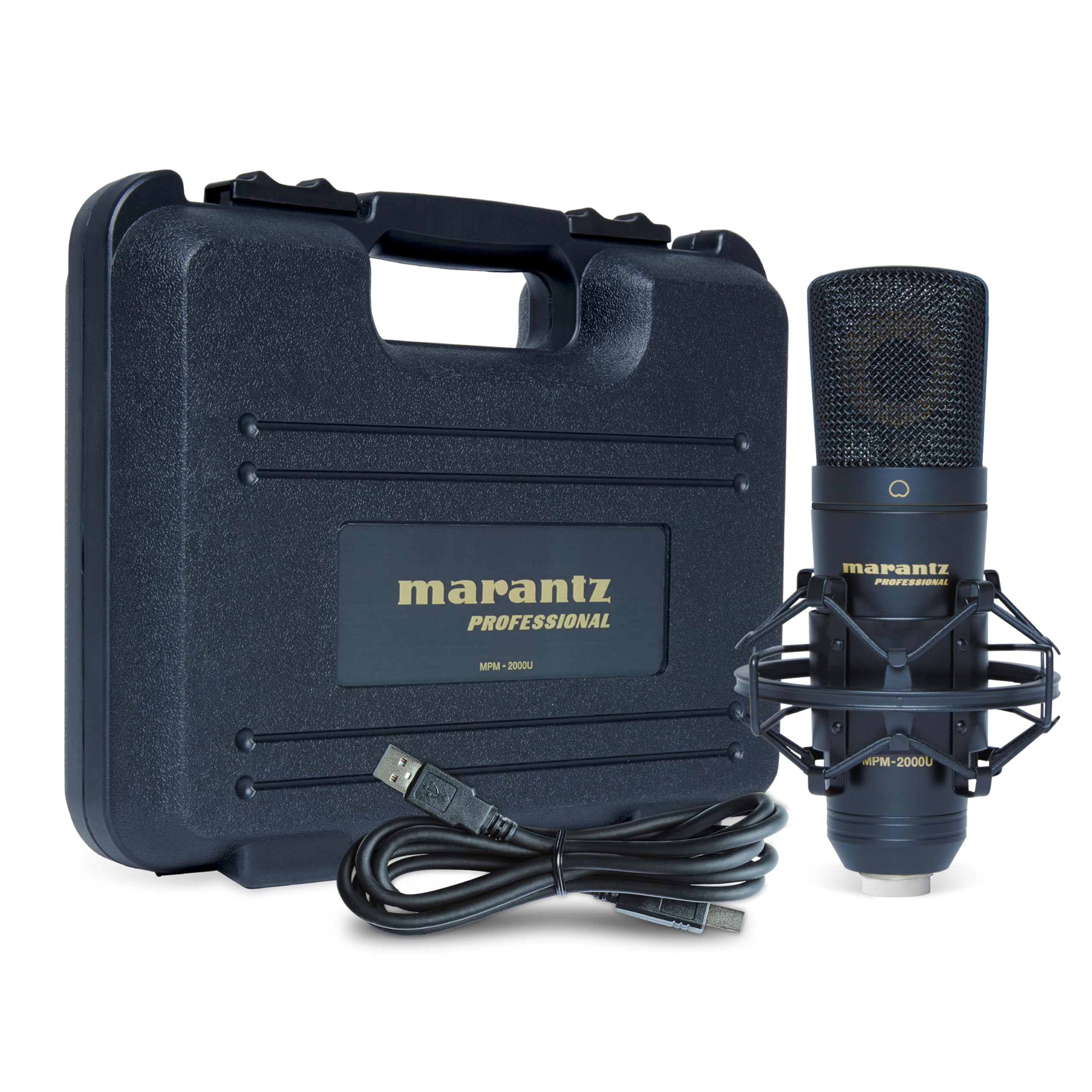 مارانتز حرفه‌ای MPM-2000U - میکروفون کاندنسر USB برای ضبط کامپیوتری، پادکستینگ و بازی‌های رایانه‌ای - شوک‌مونت، کابل USB و کیس مشمول - سیاه تکی