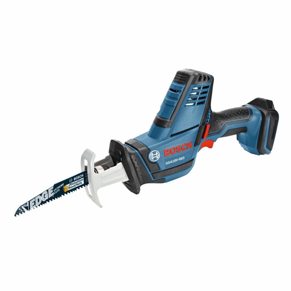 پشتیبانی از منشار با جک BOSCH GSA18V-083B بی‌سیم 18 ولت - سبک و کوچک، 0.83 اینچ ضربه، 3،050 ضربه در دقیقه، دکمه تنظیم سرعت، تعویض تیغ بدون نیاز به ابزار، چراغ LED (تنها دستگاه)