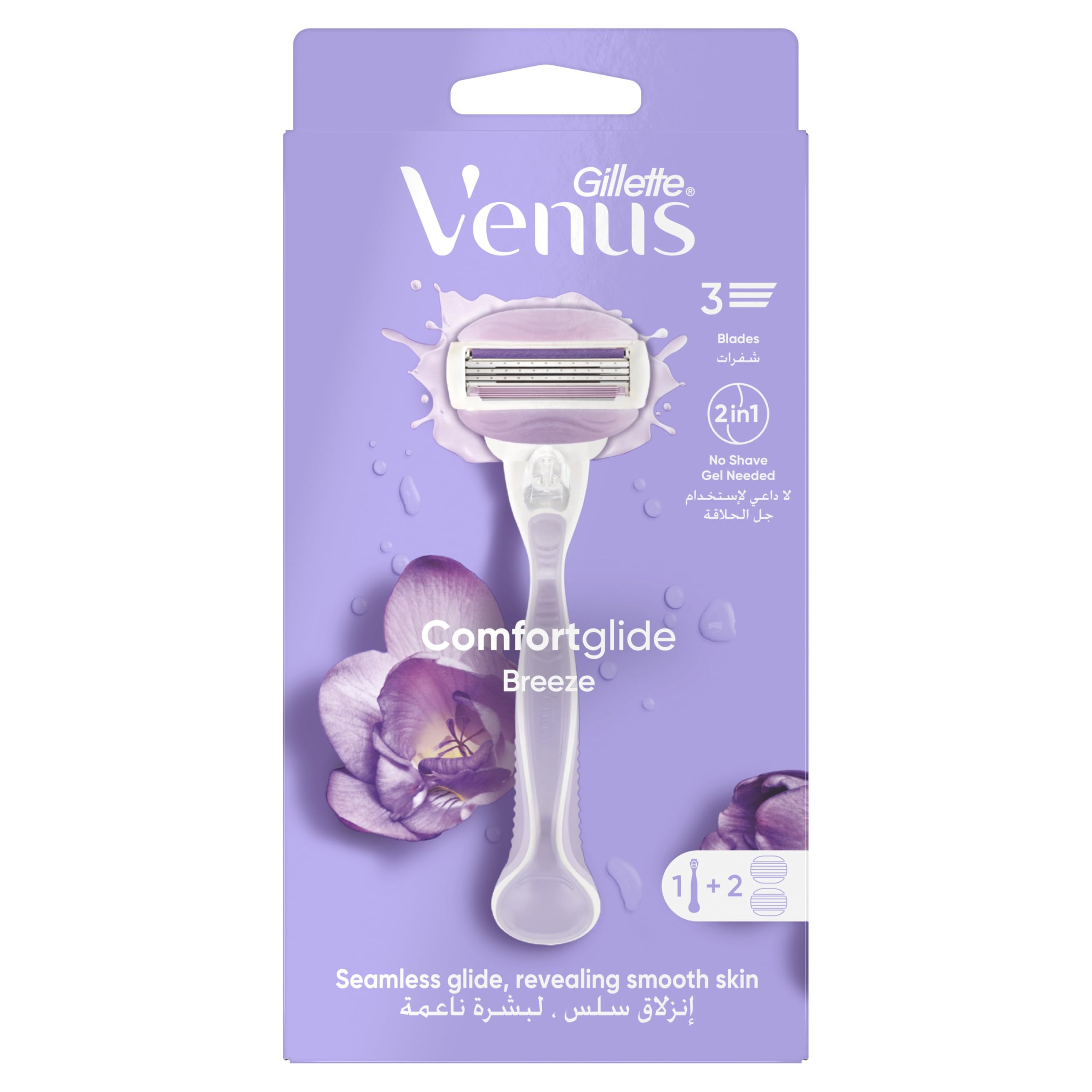 دستگیره تیغ اصلاح بانوان Gillette Venus Breeze + تیغ اصلاح مدل - 2 عدد - بنفش و سفیدVenues Breeze