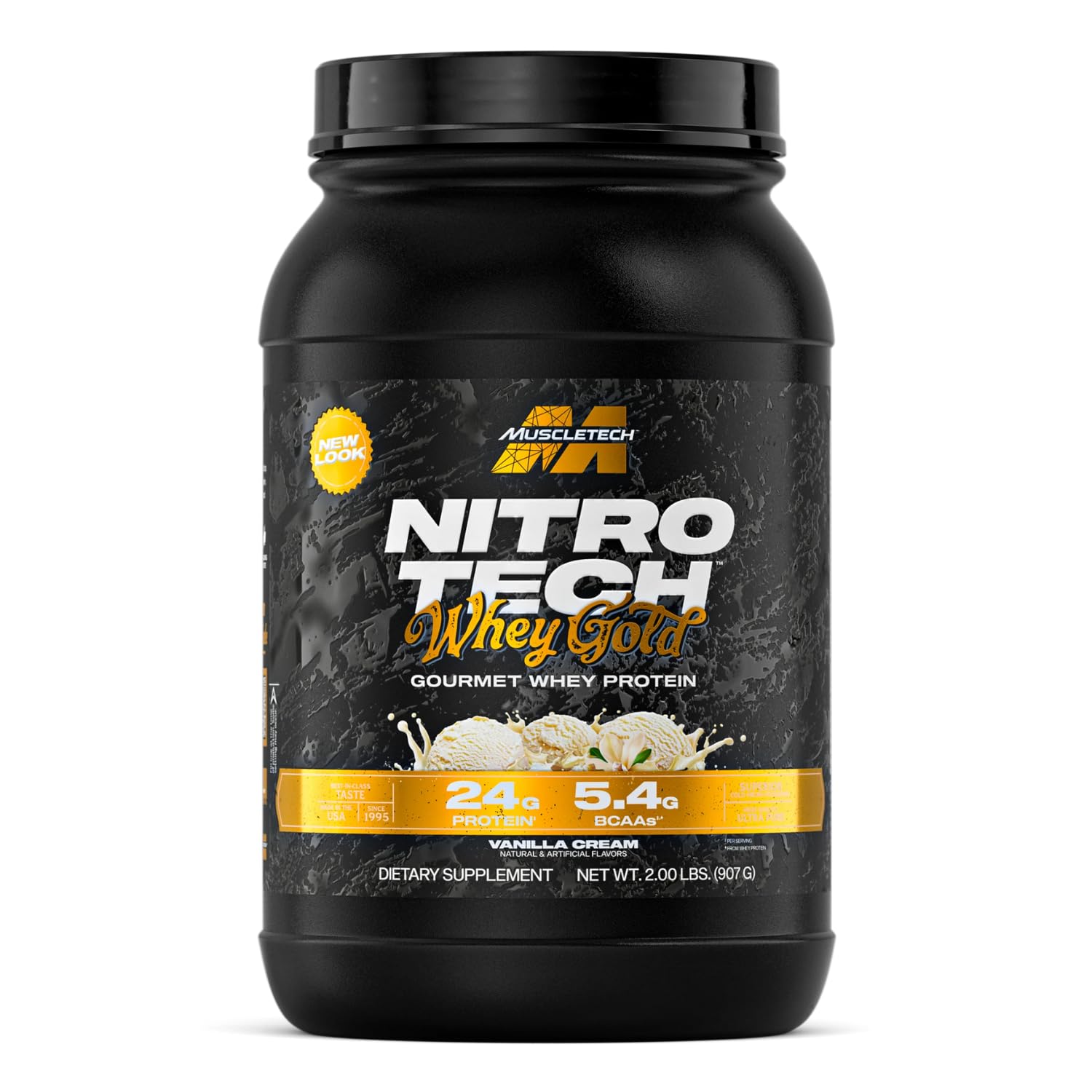 MuscleTech | Nitro-Tech | Whey Gold | Whey Isolate & Peptide | Without Gluten & Rapid Absorption | Lean Muscle and Rapid Recovery | Vanilla Cream | 907 grams | 27 Servings French Vanilla Cream 2 Lbs