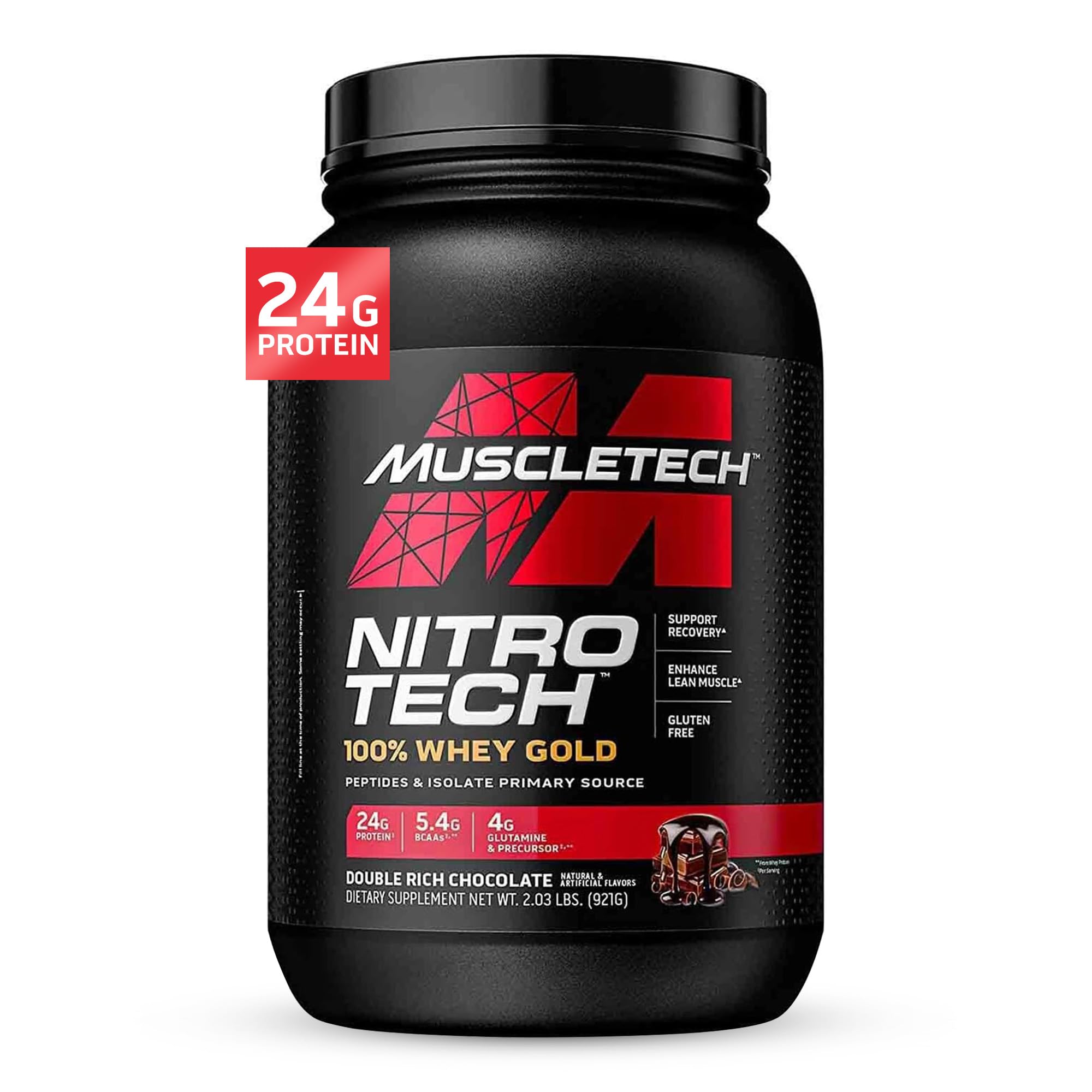 Muscletech Nitro Tech Whey Gold with Peptides & Isolate Primary Source Support Recovery Gluten Free - 24gm Protein, 5.4gm BCAAs & 4gm Glutamine & Precursor, Double Rich Chocolate Flavor, 2.00 lbs 2 Lbs

پروتئین 24 گرمه ، 5.4 گرم BCAAs و 4 گرم گلوتامین و پیشنیاز ، طعم شکلات دوبل بسیار باکیفیت 2 ایول 2 پوند