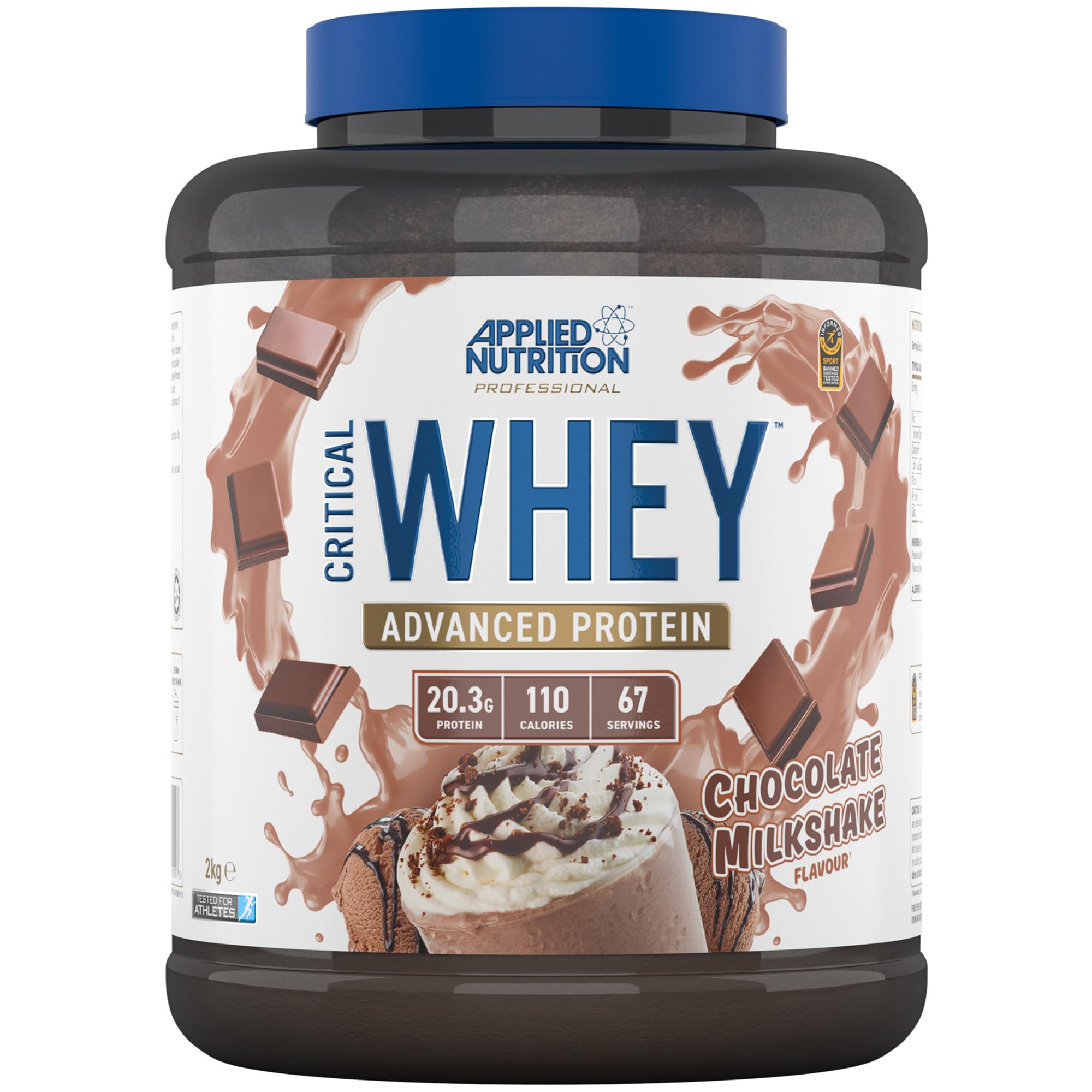 پودر پروتئین وی پر وی ان Critical Whey از Applied Nutrition - پودر پروتئین با مقدار زیاد، شیک پروتئین، مکمل ساخت عضله با BCAAs و گلوتامین (2 کیلوگرم - 67 پورسیون) (2 کیلوگرم، شیک شکلات شیکلت) شکلات 2 کیلوگرم
