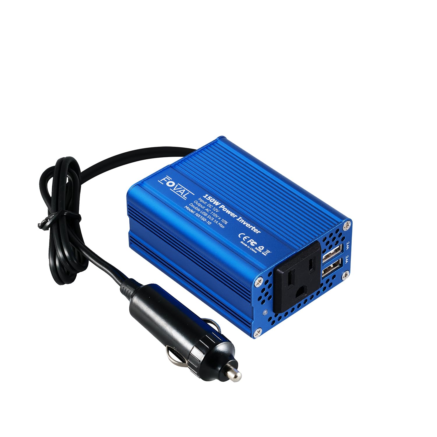 مبدل توان 150 واتی FOVAL DC 12 ولت به AC 110 ولت با شارژر خودروی دوگانه 3.1 آمپر USB آبی