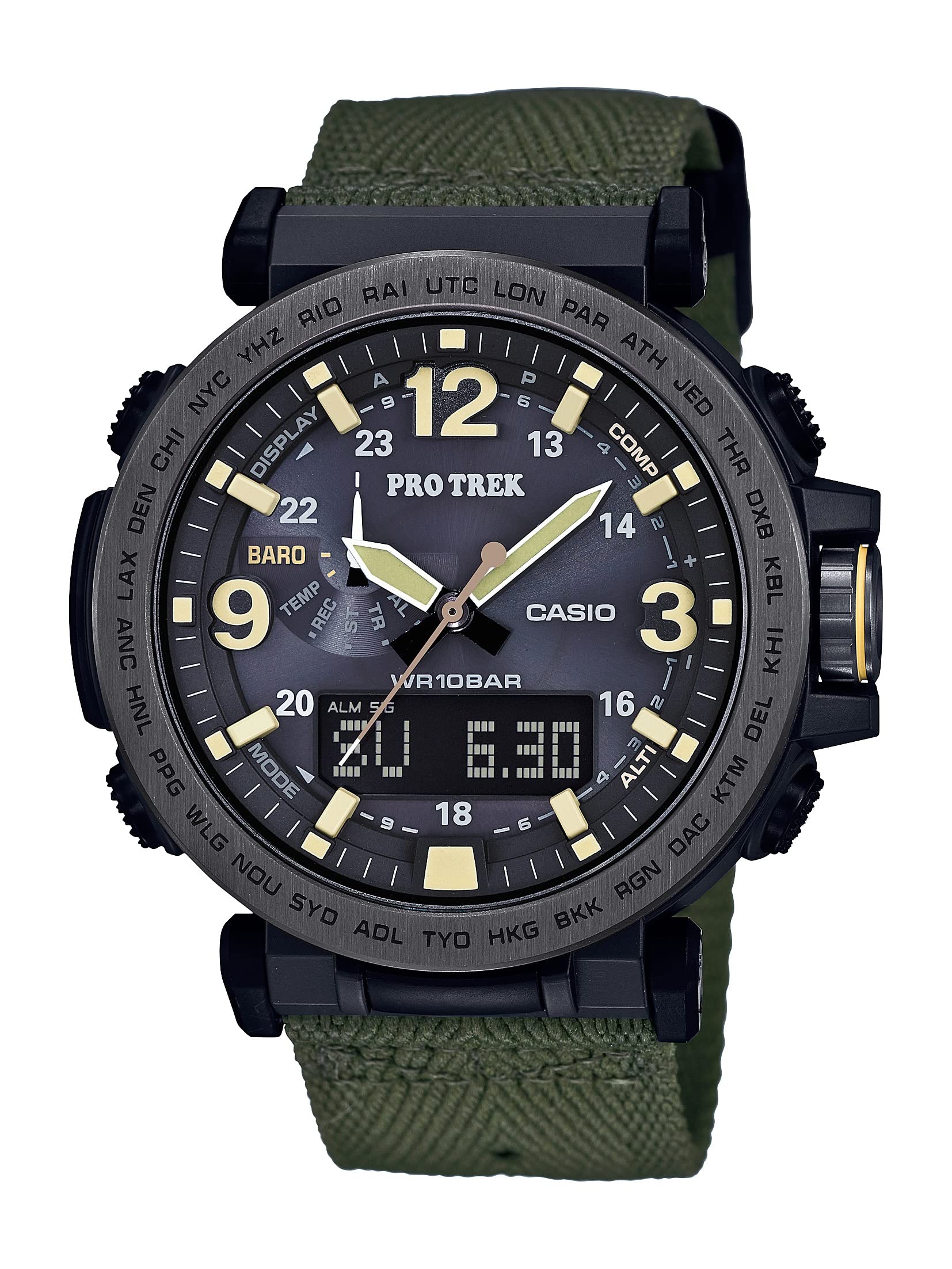 محصول Casio Men's PRG-600YB-3CR PRO TREK با صفحه نمایش آنالوگ و دیجیتال و کوارتز، ساعت سبز (PRG600YB-3)، رنگ سبز، یک اندازه، ساعت کوارتز سبز