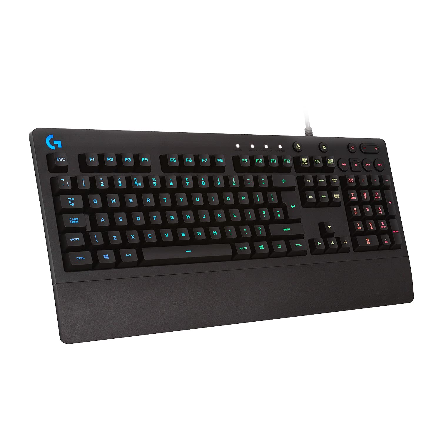 کیبورد بازی Logitech G213 Prodigy، کلیدهای RGB Lightsync با نور پس‌زمینه، ضدآب، کلیدهای قابل تنظیم، کلیدهای چندرسانه‌ای اختصاصی، طرح Qwerty Us International - مشکی