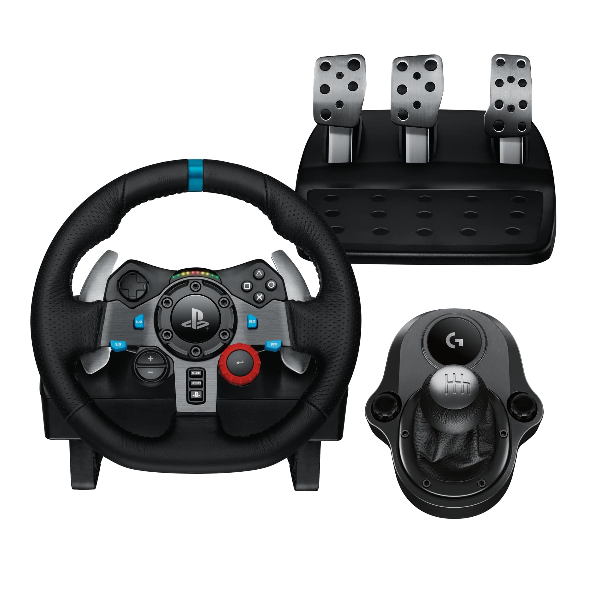 لوازم جانبی Logitech G29 Driving Force Racing Wheel و Floor Pedals، بازخورد نیروی واقعی، روکش چرمی فرمان - مشکی و Driving Force Racing Shifter برای چرخش G29 و G920 Driving Force Racing Wheels، مشکی G29 (پلی‌استیشن | کامپیوتر) + Shifter