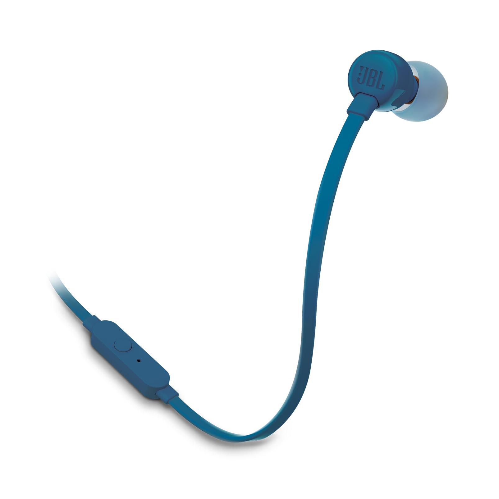 هدفون‌های داخل گوشی سیمی JBL Tune 110، صدای بیس خالص و قدرتمند، دارای کنترلر/میکروفون یک دکمه، سیم تابش نشده، مناسب و راحت - آبی، مدل JBLT110BLU Blue T110
