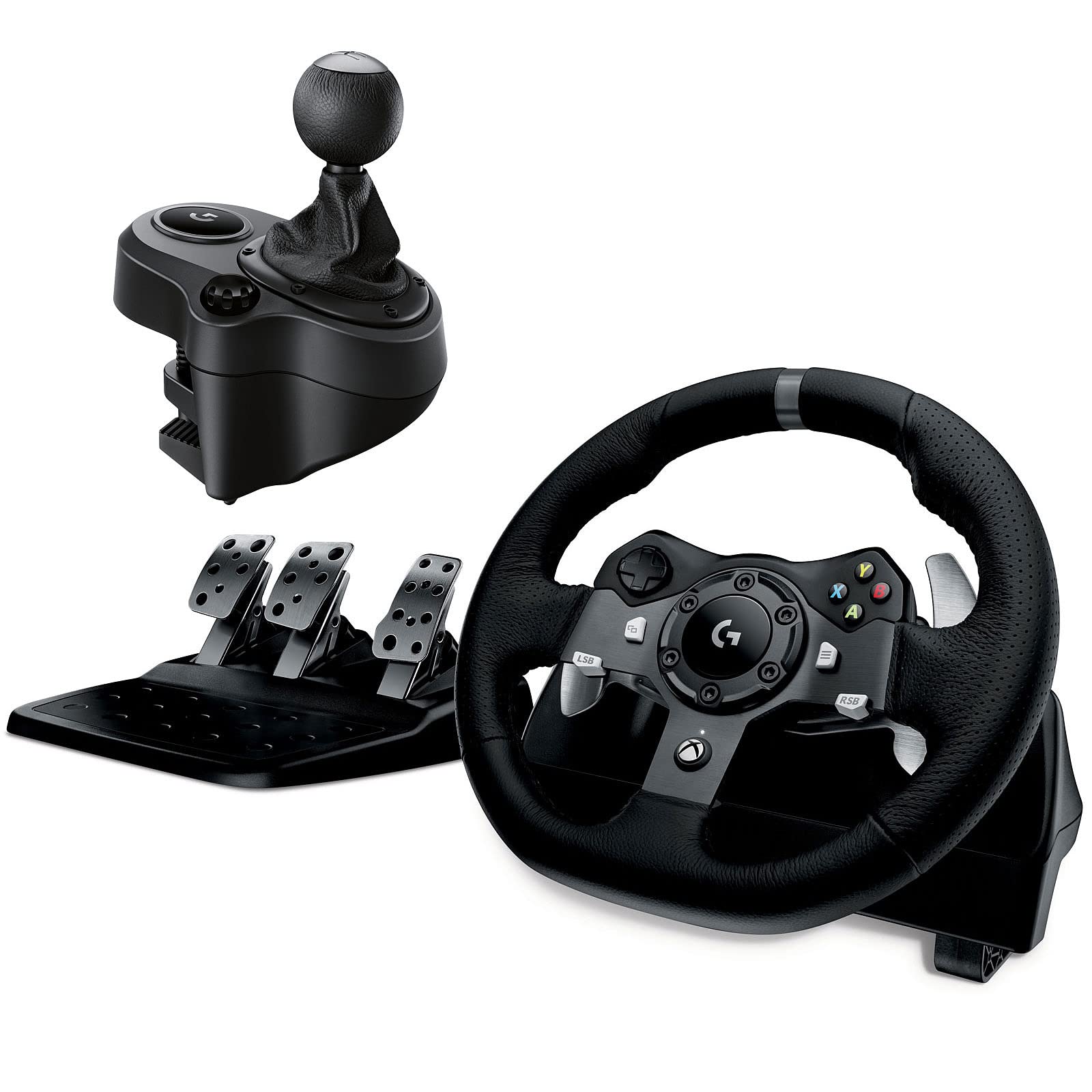 گیمینگ ریسینگ استیرینگ ویل Logitech G920 Driving Force، بازخورد قدرت دوگانه موتور، دسترسی 900° به گردانه، فرمان چرمی، پدال‌های فلزی استیل قابل تنظیم، سازگار با Xbox One/PC/Mac - رنگ مشکی