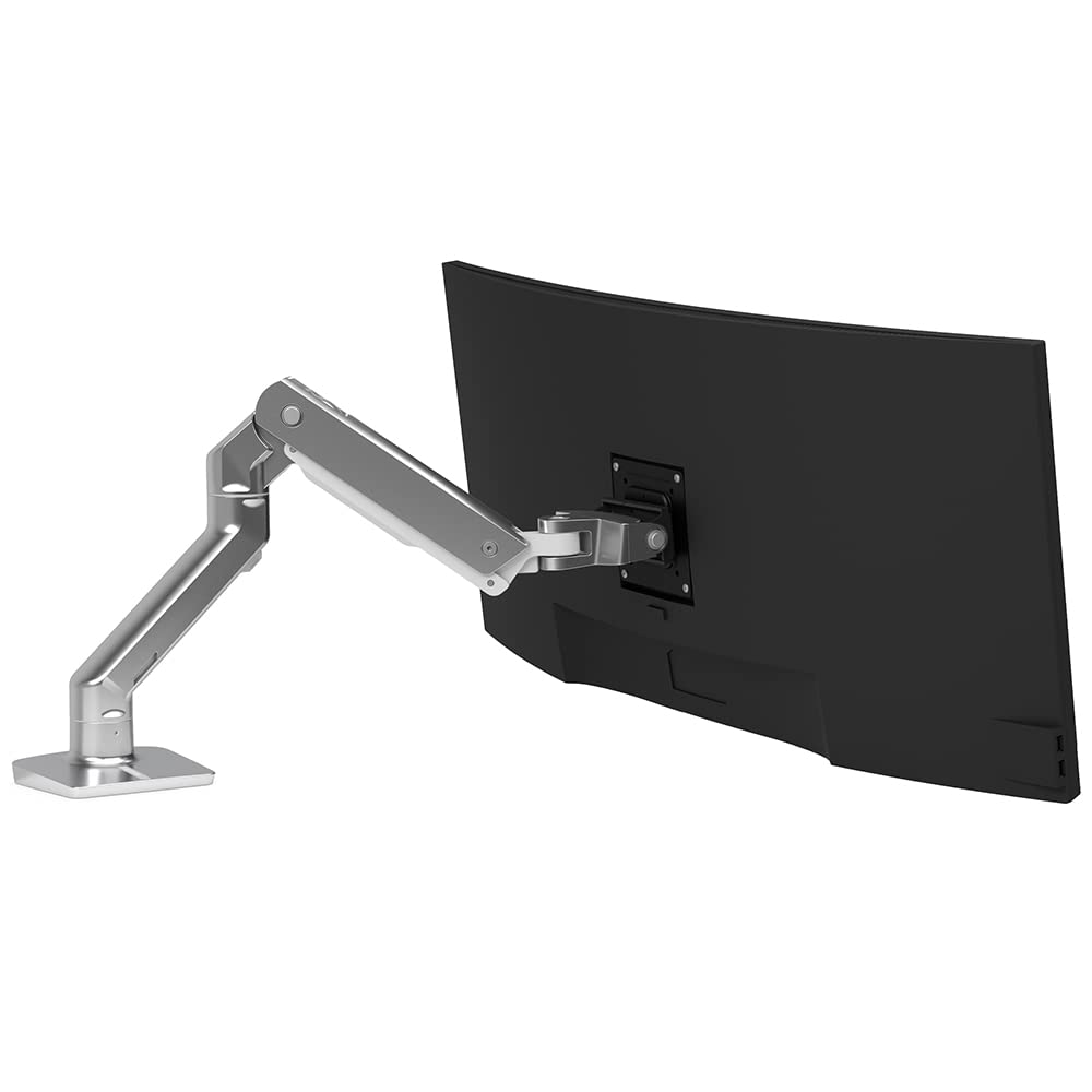 ارگوترون - HX Premium Heavy Duty Monitor Arm، Single Monitor VESA Desk Mount - برای مانیتورهای التراواید مسطح یا کمی منحنی تا 49 اینچ، 20 تا 42 پوند - پیوت استاندارد، آلومینیوم تصقیح شده