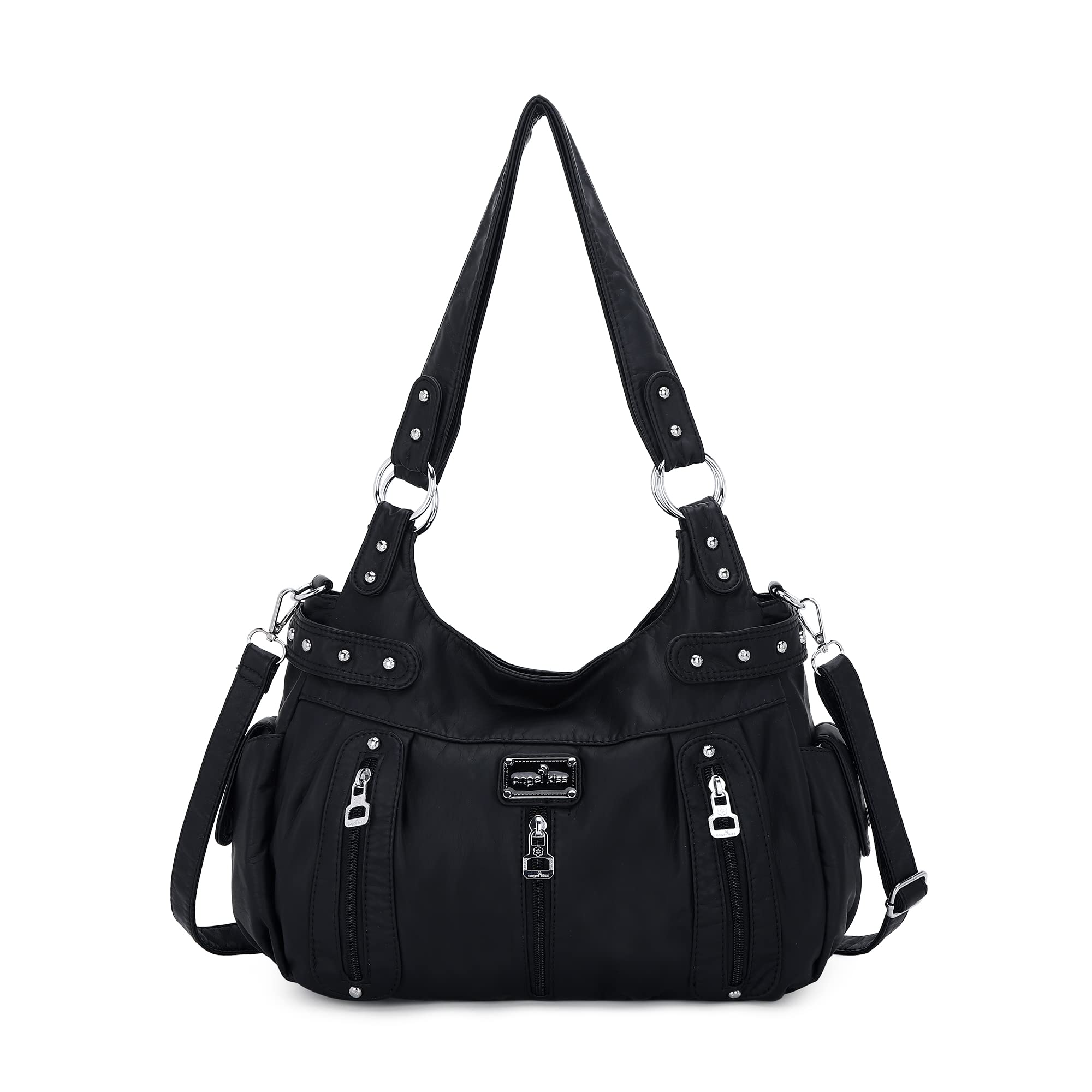کیف‌ها و دست‌کیف‌های بزرگ Angelkiss برای زنان از چرم مصنوعی شسته شده Crossbody Hobo Satchel شانه دوزی دست‌کیف توت دیگر