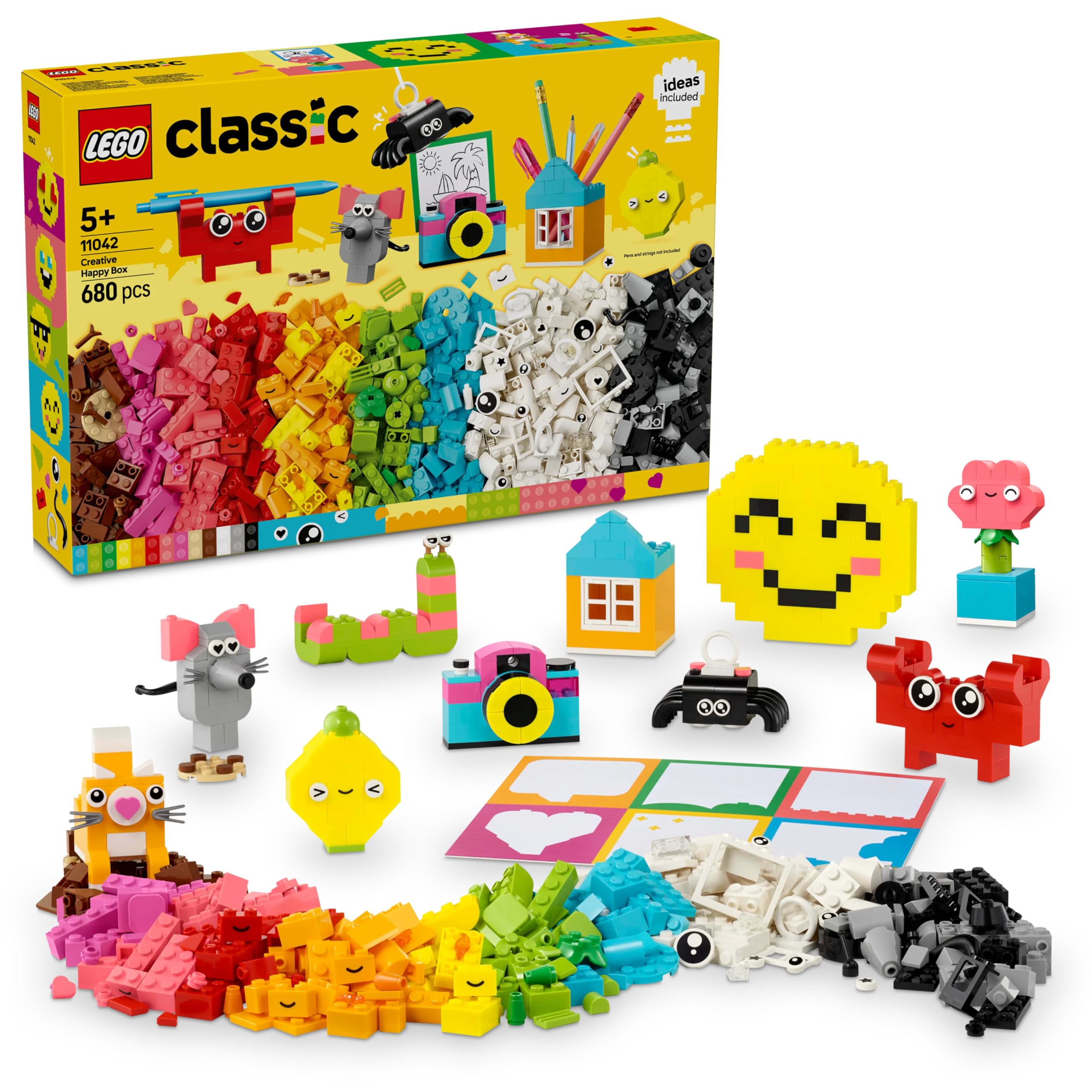 جعبه خلاقانه LEGO Classic Happy Box، قطعات متنوع و رنگارنگ برای بازی خلاقانه، اسباب بازی برای کودکان 5 سال به بالا، دختران و پسران، مناسب برای تزئین میز کودک یا اضافه کردن به دکوراسیون اتاق کودکان