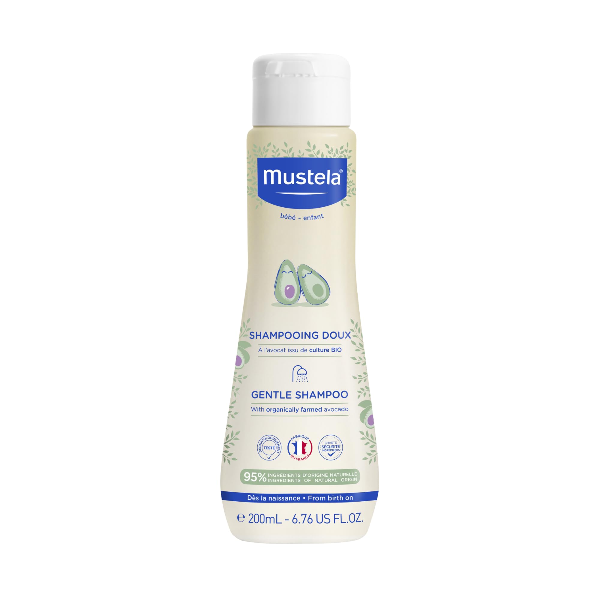 شامپو نرم بچه‌های Mustela با آووکادو طبیعی - مراقبت از مو برای کودکان همه سنین و انواع مو - فرمول بدون اشک و قابل تجزیه‌شدن 200 میلی‌لیتر - تک‌دسته 200 میلی‌لیتر