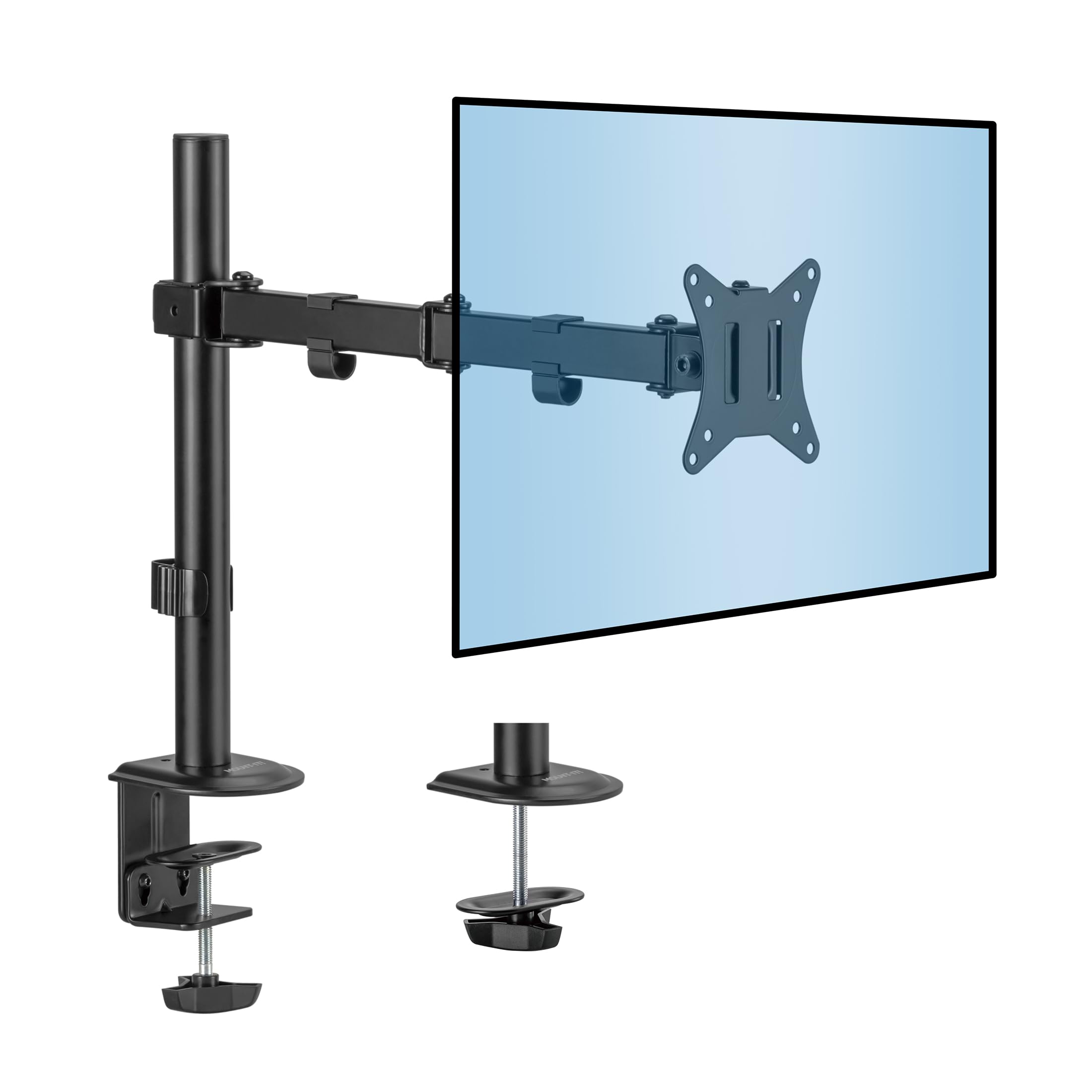 مونتاژ Mount-It! برای مانیتور کامپیوتر تک، جنبش کامل مناسب برای صفحه‌های نمایش 20، 21، 23، 24، 27، 30، 32 اینچ، قابلیت تنظیم ارتفاع، خمیدگی، چرخش، پایه نرمال و گرابسه