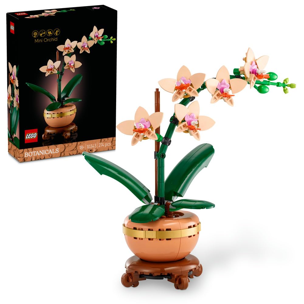 تزیینات منزلی تزئینی ارکیده مصنوعی LEGO Botanicals Mini - ست گل برای بزرگسالان - گیاه آپارتمانی با گلدان سبک تراکوتا - هدیه تزئینات خانه برای زنان و مردان - 10343