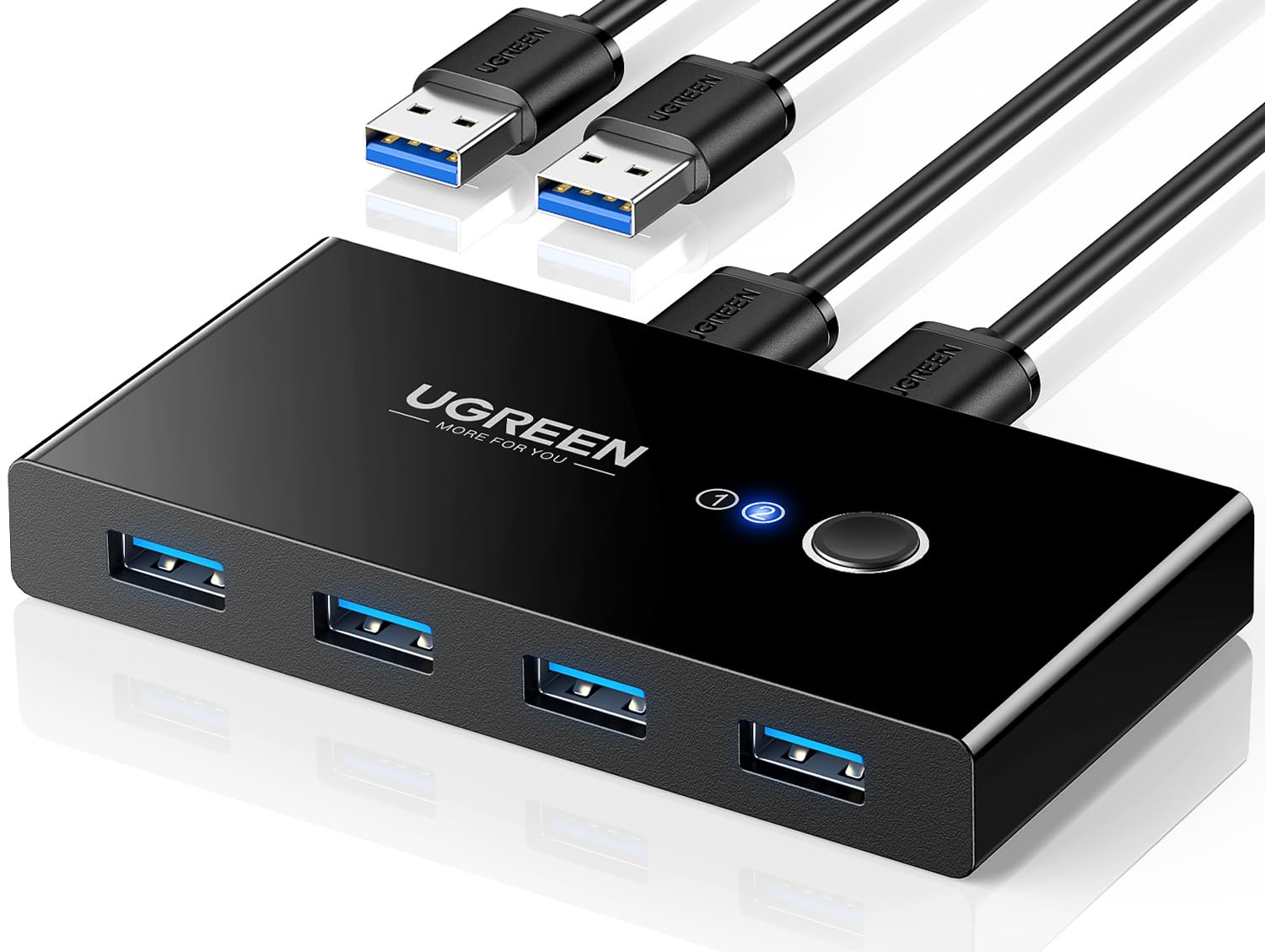 مبدل کیبورد و موس USB UGREEN USB KVM Switch Selector USB 3.0 Splitter برای به اشتراک گذاشتن ۴ دستگاه بین ۲ کامپیوتر، جعبه‌ای برای تبدیل ۲ ورودی به ۴ خروجی برای موس، کیبورد، اسکنر، چاپگر، دارای دکمه‌ی سوئیچ و کابل A to A 1.5M، ۲ عدد