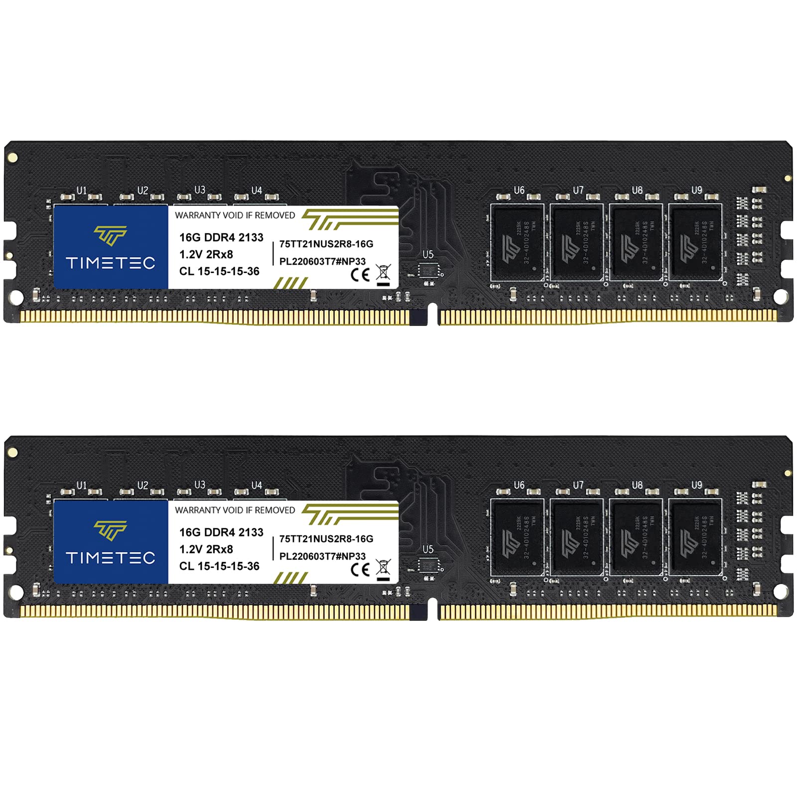 Timetec 32GB KIT(2x16GB) DDR4 2133MHz PC4-17000 بدون ECC Unbuffered 1.2V CL15 2Rx8 رنک دوگانه 288 پین UDIMM حافظه رم کامپیوتر رومیزی ماژول ارتقا (32GB KIT(2x16GB))