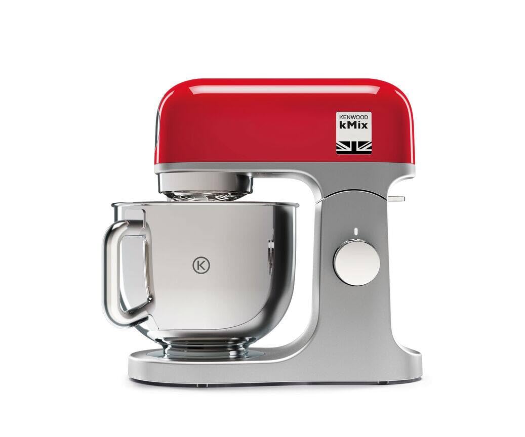 مخلوط‌کن ایستاده KENWOOD PREMIUM ماشین آشپزخانه kMix 1000 وات با ظرف استیلی 5 لیتری، مخلوط کن K-Beater، همزن، قلاده‌گیر دوگ، محافظ نوازش، اسپاتول، توابع جدید باز شونده، کنترل هوشمند سرعت KMX750RD قرمز