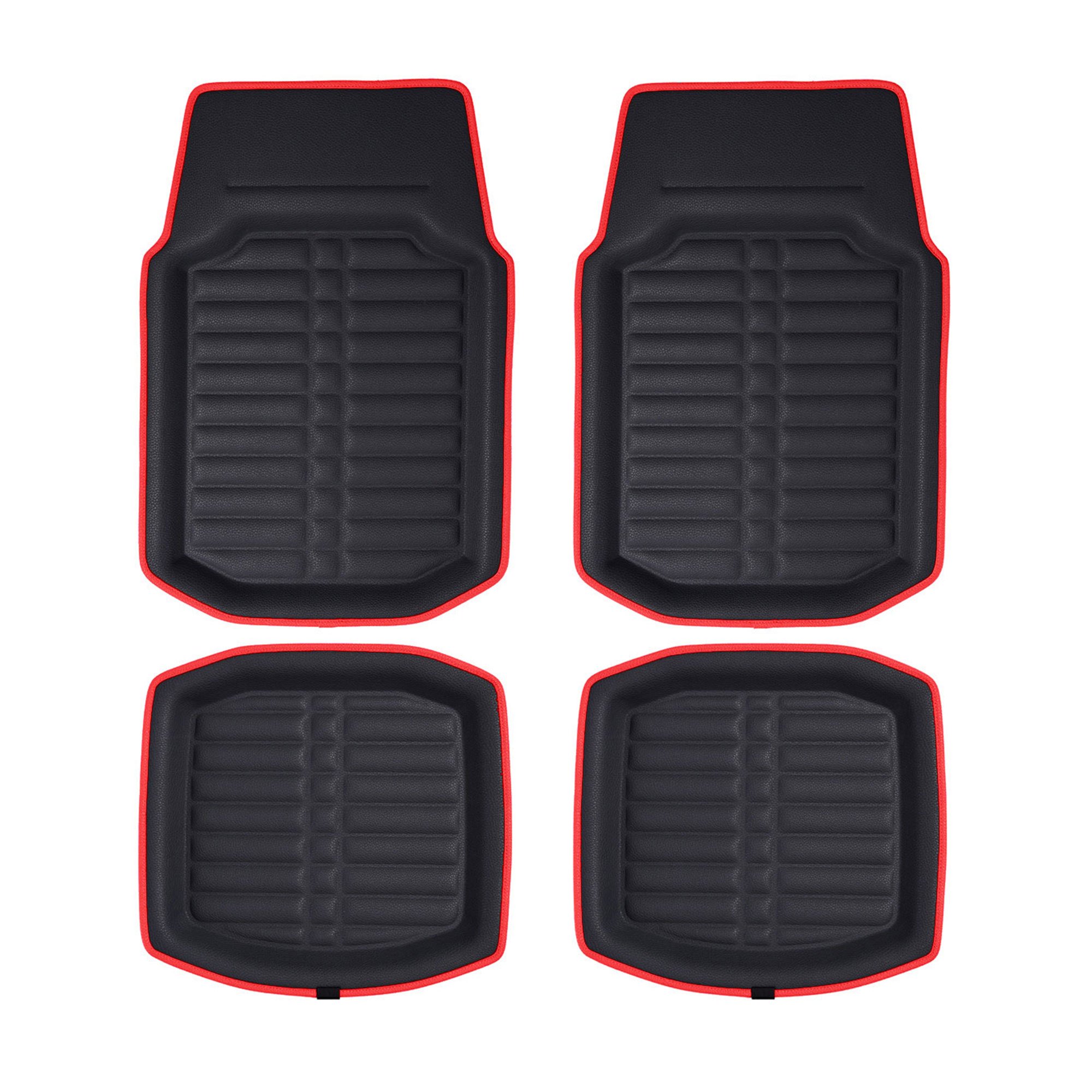 گروه FH مدل F14409Redblack برای محافظت در برابر هر آب و هوایی، سبک حوضچه‌ای قرمز و سیاه فرش خودرویی مناسب بیشتر خودروها، وان‌ها و کامیون‌ها است، 4 تکه قرمز و سیاه - مجموعه کامل