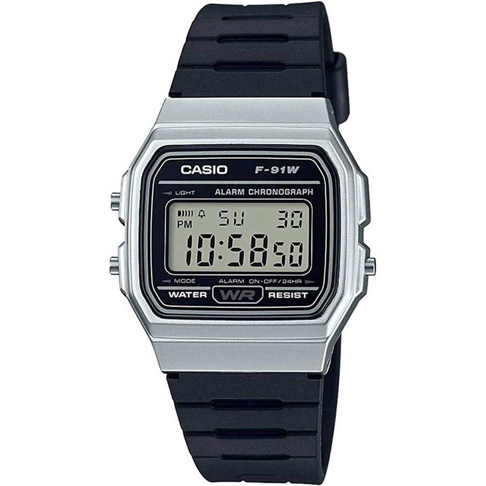 ساعت یک‌جنسگی Casio - مدل F-91WM-7ADF با صفحه نقره‌ای و بند مشکی