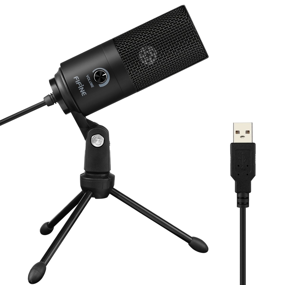 میکروفون USB PC FIFINE، میکروفون کارآمد ضبط کامپیوتری برای صدای وکال و پادکست، میکروفون استودیویی میکروفن دسکتاپ فلزی با دسته گین، سازگار با مک ویندوز زوم، میکروفون استودیویی سیاه مات-K669B