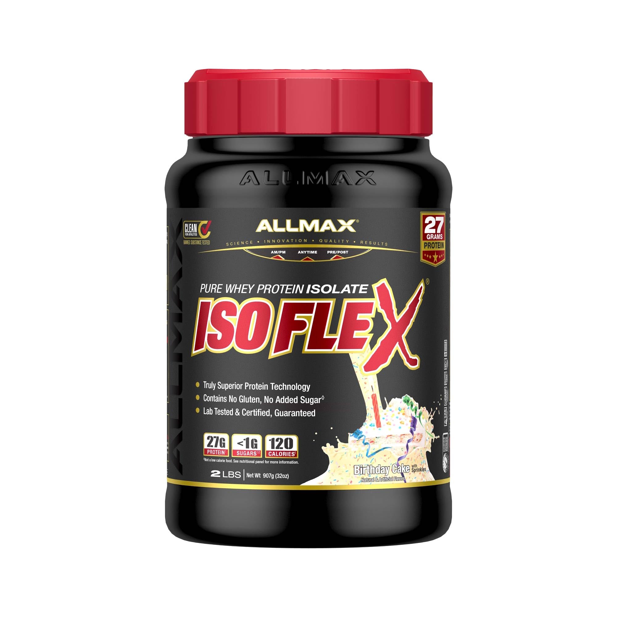 Allmax تغذیه ایزوفلکس 100٪ پروتئین وی پور چربی بالا، کیک تولد، 2 پوند کیک تولد 0.91 کیلوگرم (بسته 1 عدد)