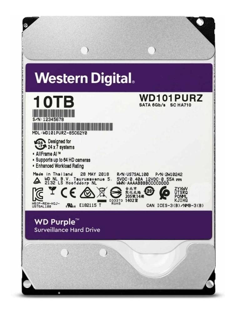 هارد دیسک نظارتی WD Purple 10 ترابایت - 5400 دور در دقیقه کلاس RPM SATA 6 گیگابیت بر ثانیه 256 مگابایت کش 3.5 اینچ - WD100PURZ 10TB هارد دیسک سابق نسل نظارتی