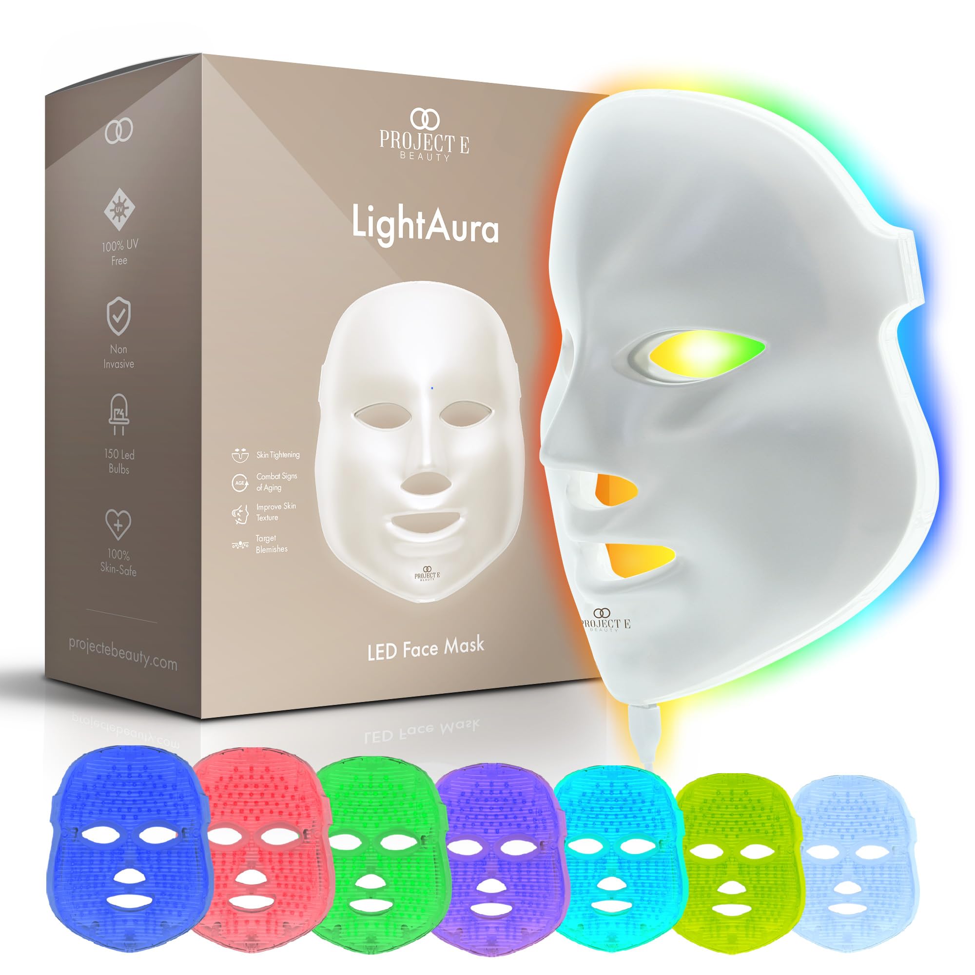 ماسک نوردرمانی LED پروژه E Beauty | 7 رنگ درمان بازسازی پوست نورفوتونی LED ماسک مراقبت پوست صورت ضدپیری تنگ کردن پوست چین و چروک
