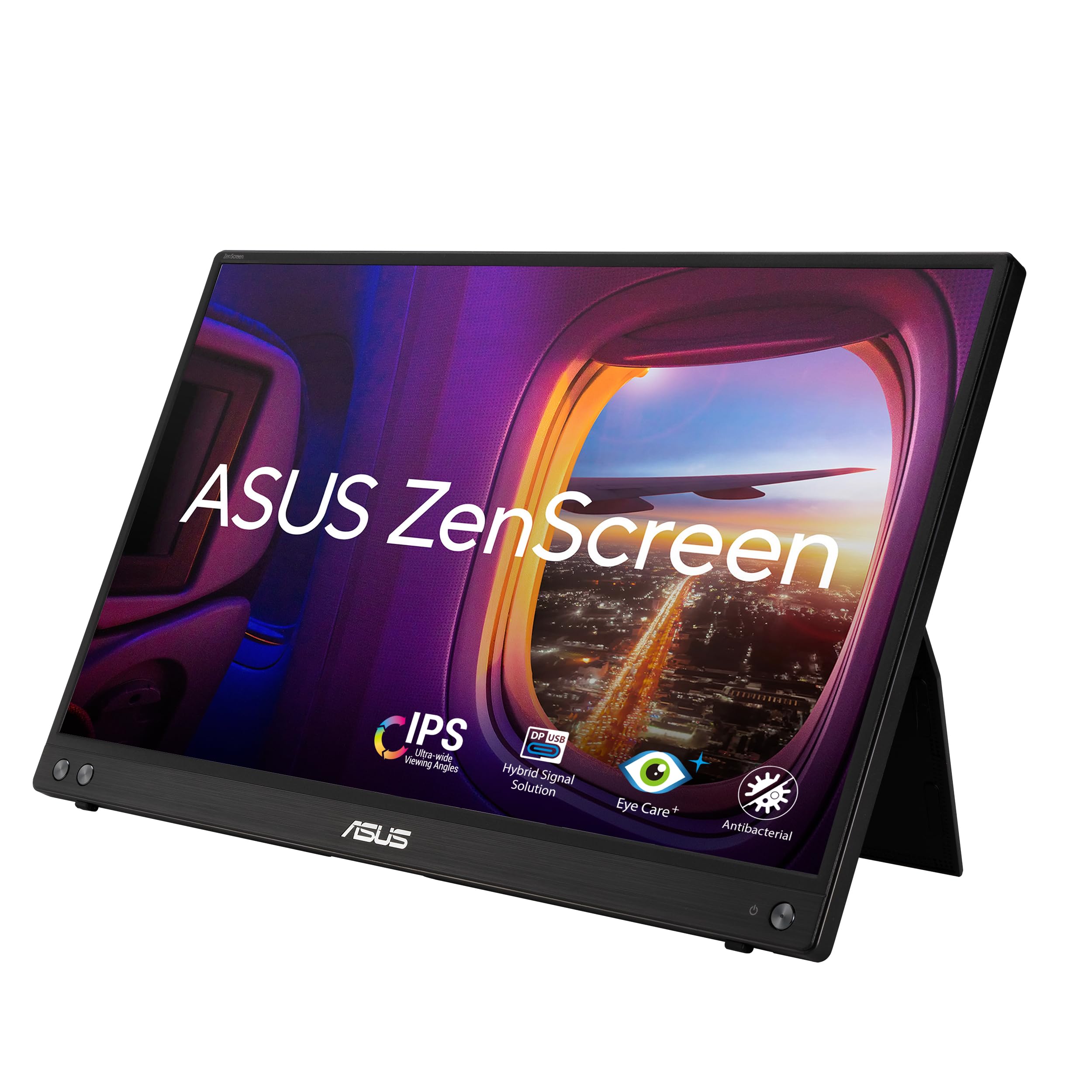 مانیتور همراه ASUS ZenScreen MB16ACV - 15.6 اینچ Full HD، IPS، راه حل سیگنال هجیک، USB نوع C، بدون ورقه‌زنی، فیلتر نور آبی، سطح ضد تابش، درمان ضدعفونی، پایه قابل تنظیم