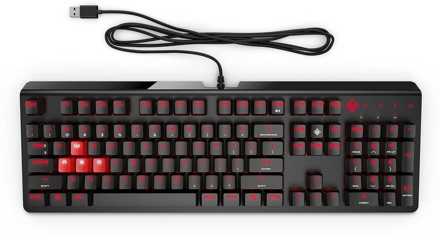 کیبرد بازی HP Omen 1100 (USB) - تابعضا نشدن (Anti-Ghosting) با قابلیت Rollover به n دکمه، سوئیچ با مکانیکی Greetech Blue، نور LED اختصاصی برای هر دکمه