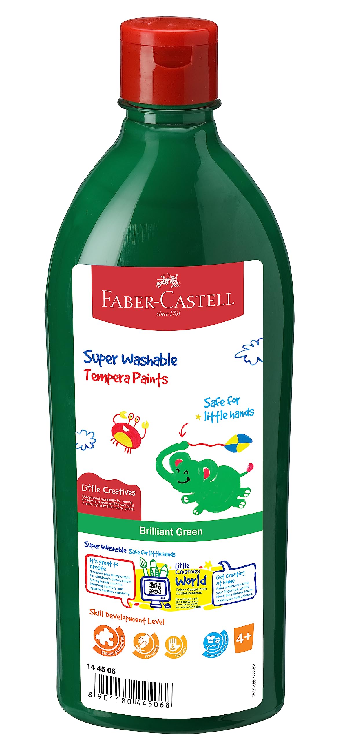 رنگ‌های بازی Faber Castell Tempera Fun Paints  با ظرفیت 500 میلی‌لیتر - رنگ سبز تاریک، آماده‌ی استفاده، 144506 DEEP GREEN 0.5 لیتر